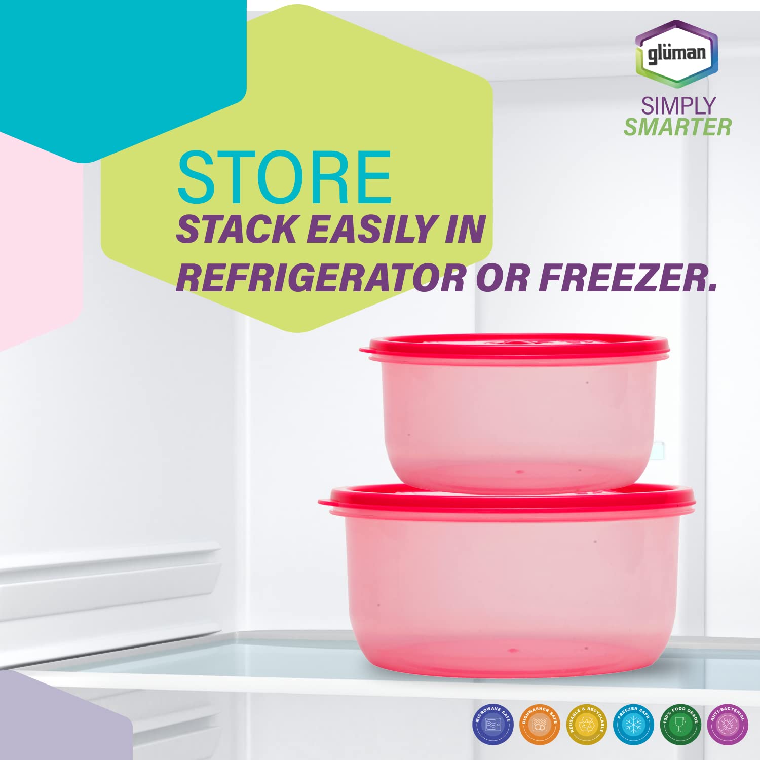 Gluman Microwave Container Set of 4 with Vent Knob for Steam Release | 100% Food Grade | Dishwasher Safe | Freezer Safe | Microw