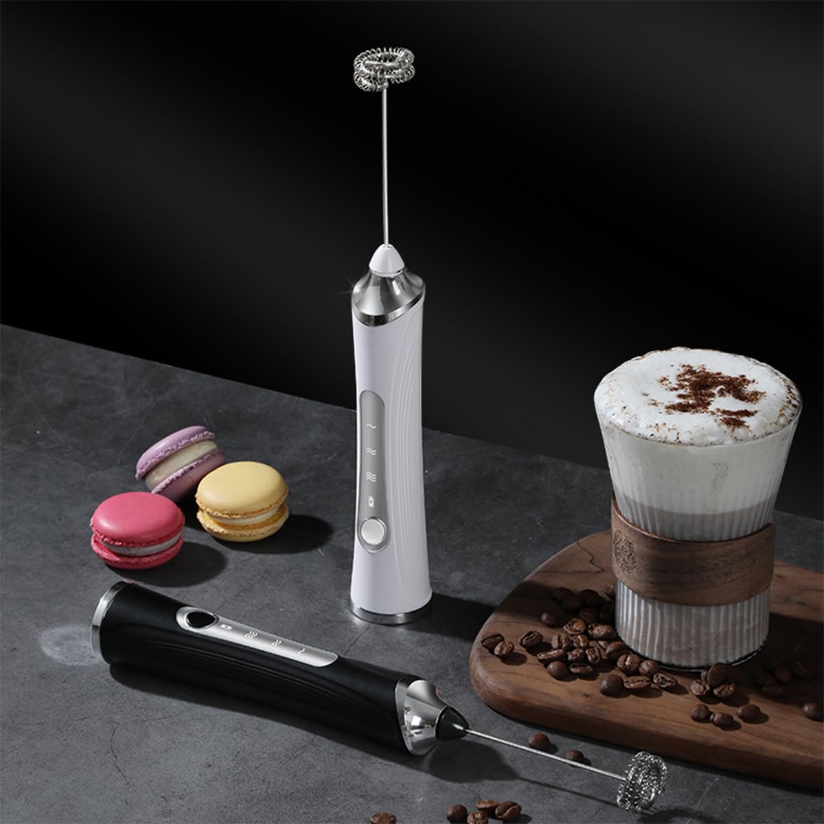 Rechargeable Milk Frother Handheld For Coffee,3 Speeds Frother Wand With Stand, Batidora De Mano Electrica,Coffee Frother With 2