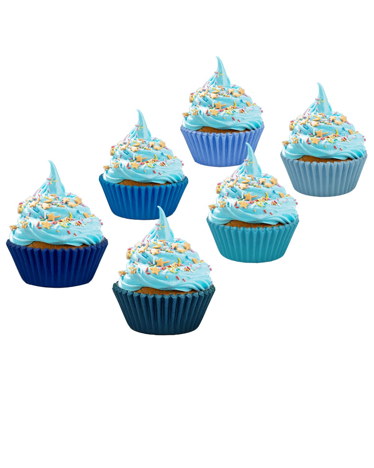 Qiqee 300 Counts Cupcake Liners Cupcake Cups Food Grade 6 Solid Blue Colors Cupcake Papers Muffin Baking Cups Cupcake Wrappers (