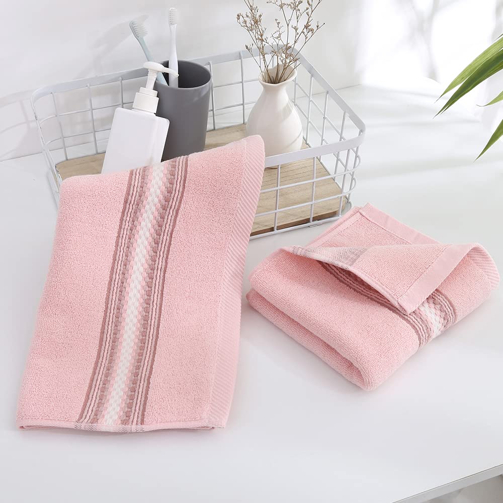 Yiluomo Pink Hand Towels 100% Cotton Soft Absorbent Summer Decorative Textured Striped Decorative Hand Towel For Bathroom 13 X 2