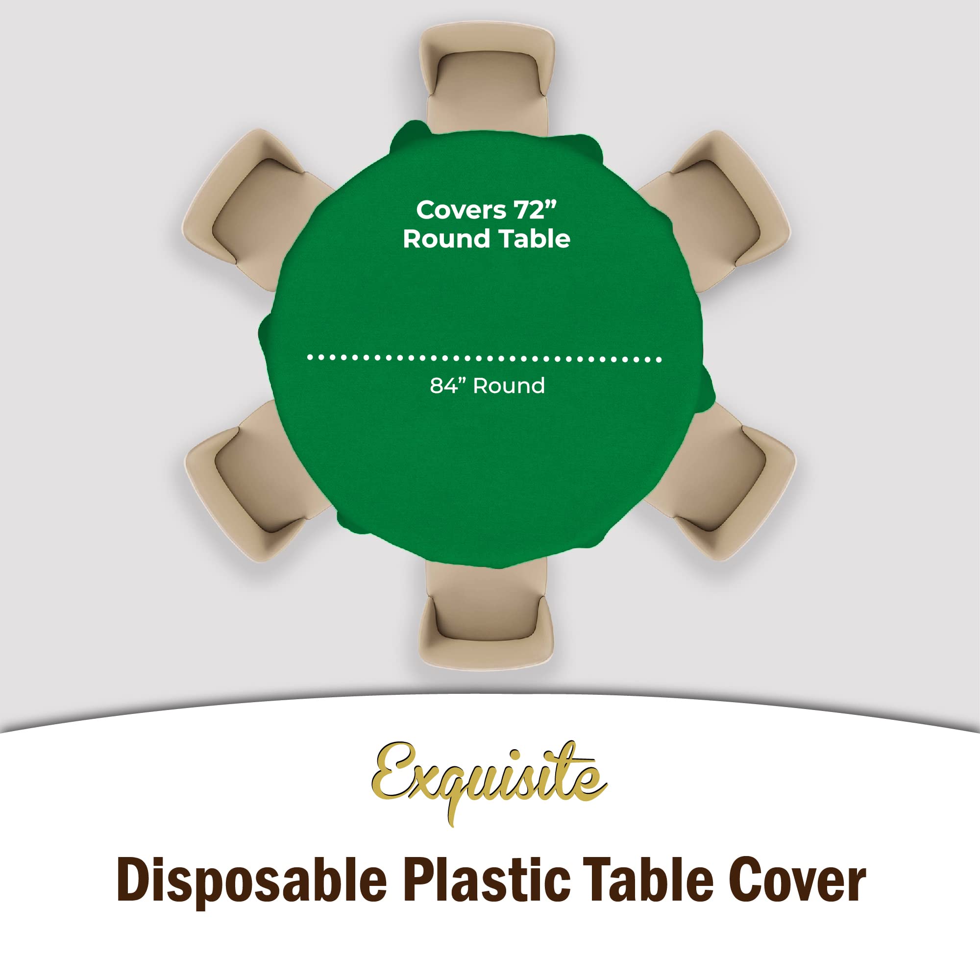 Exquisite 6-Pack Premium Plastic Tablecloth 84In. Round Plastic Table Cover - Emerald Green