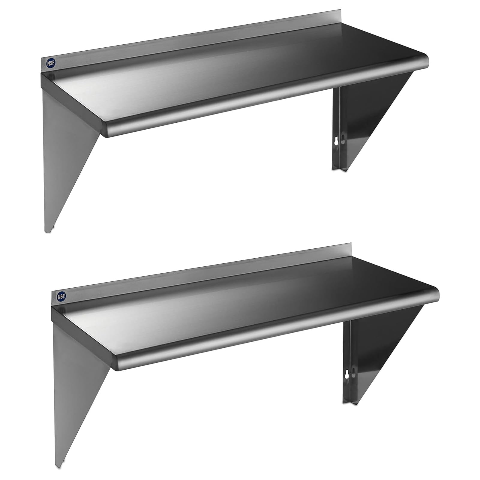 ROCKPOINT Stainless Steel Shelf 18 x 36 Inches 350lb, 2 Pack NSF Metal Commercial Shelves Wall Mount Floating Shelving with Back