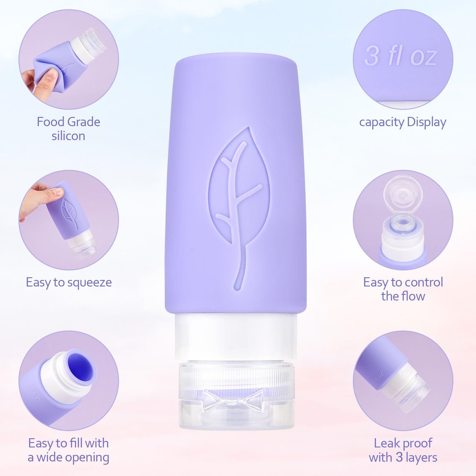 3Oz Travel Bottles For Toiletries Gym Tsa Approved Leak Proof Travel Size Bottles Silicone Squeezable Travel Containers For Toil