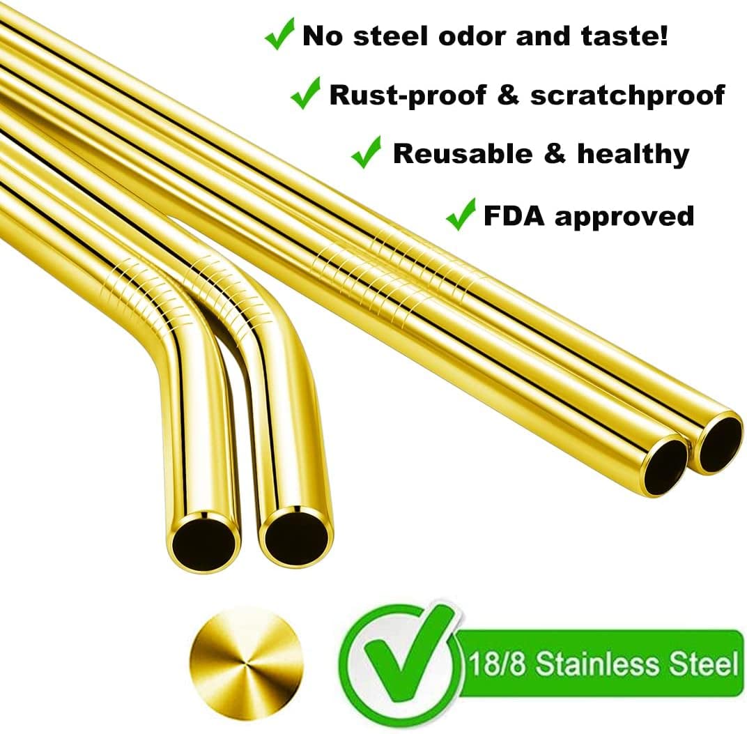 Vinaco 8.5'' &10.5'' Big Smoothie Straws & Milkshake Straws, 6Pcs Food-Grade Stainless Steel Straws 0.5'' Wide Mouth Straw For B
