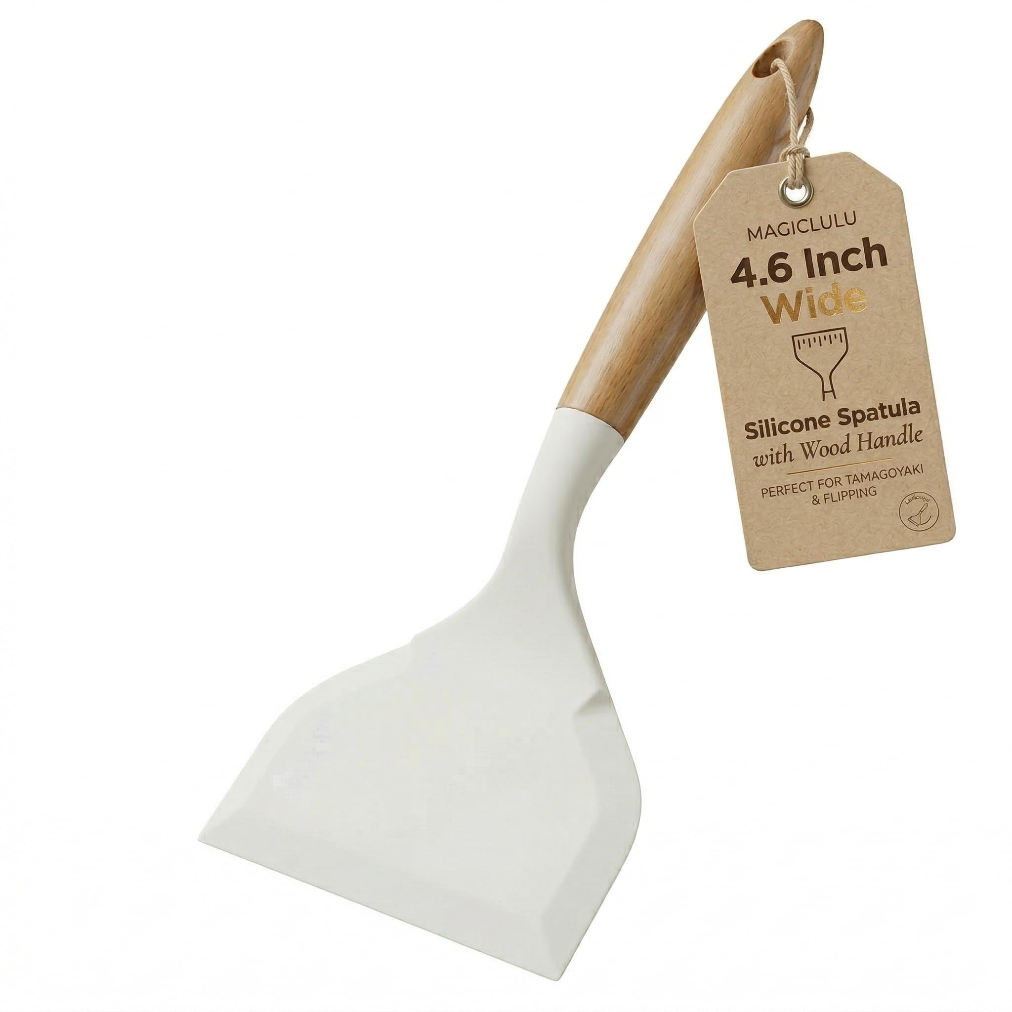 MAGICLULU Wide Silicone Spatula, 4.6Inch Wide Nonstick Omelette Spatulas with Wood Handle for Tamagoyaki Flipping, Pancake Turne