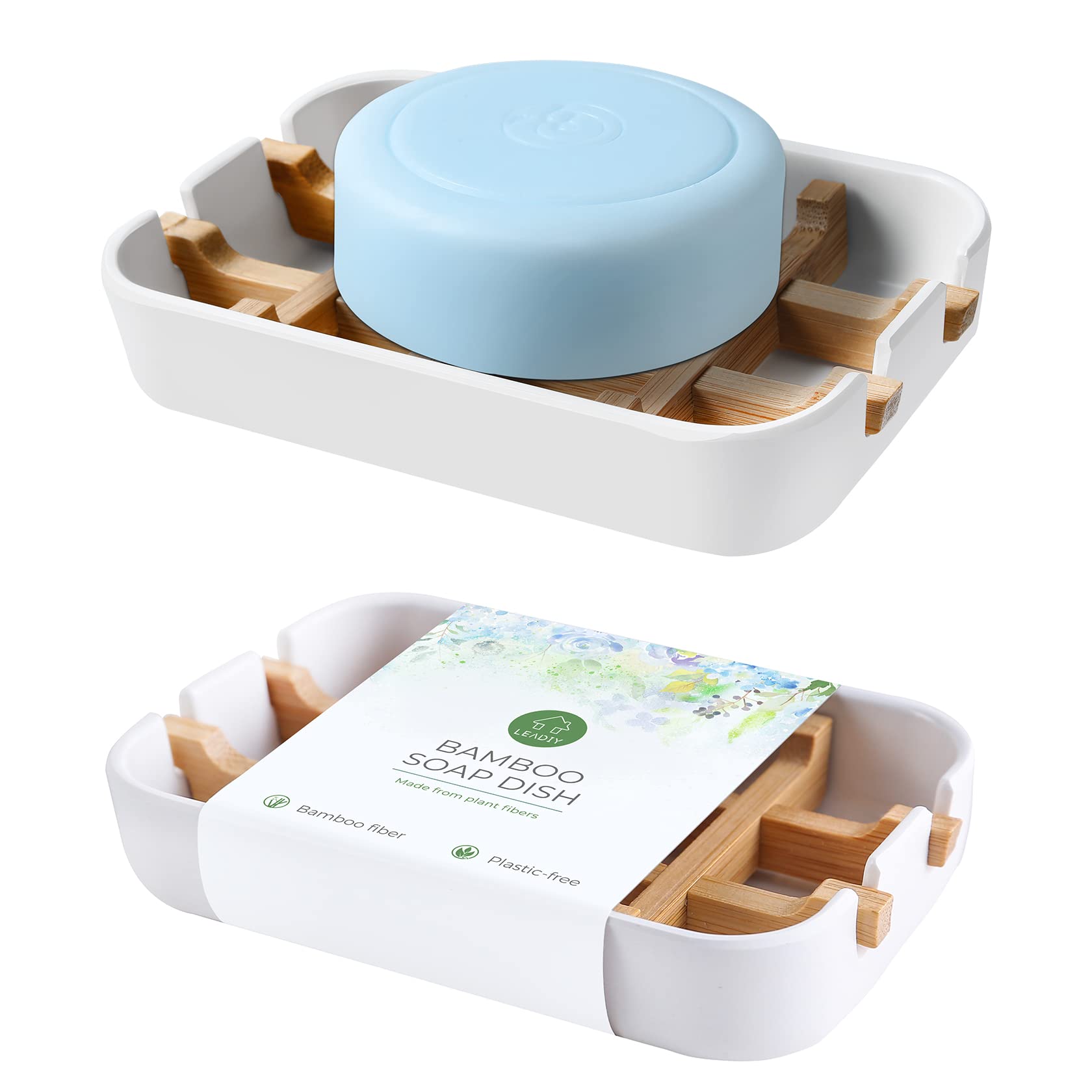 Soap Dishes for Bar Soap, White Bathroom Soap Holder, Bamboo Soap Dishes Holder for Bathroom Shower, Bathroom Sink Soap Dish, Wh