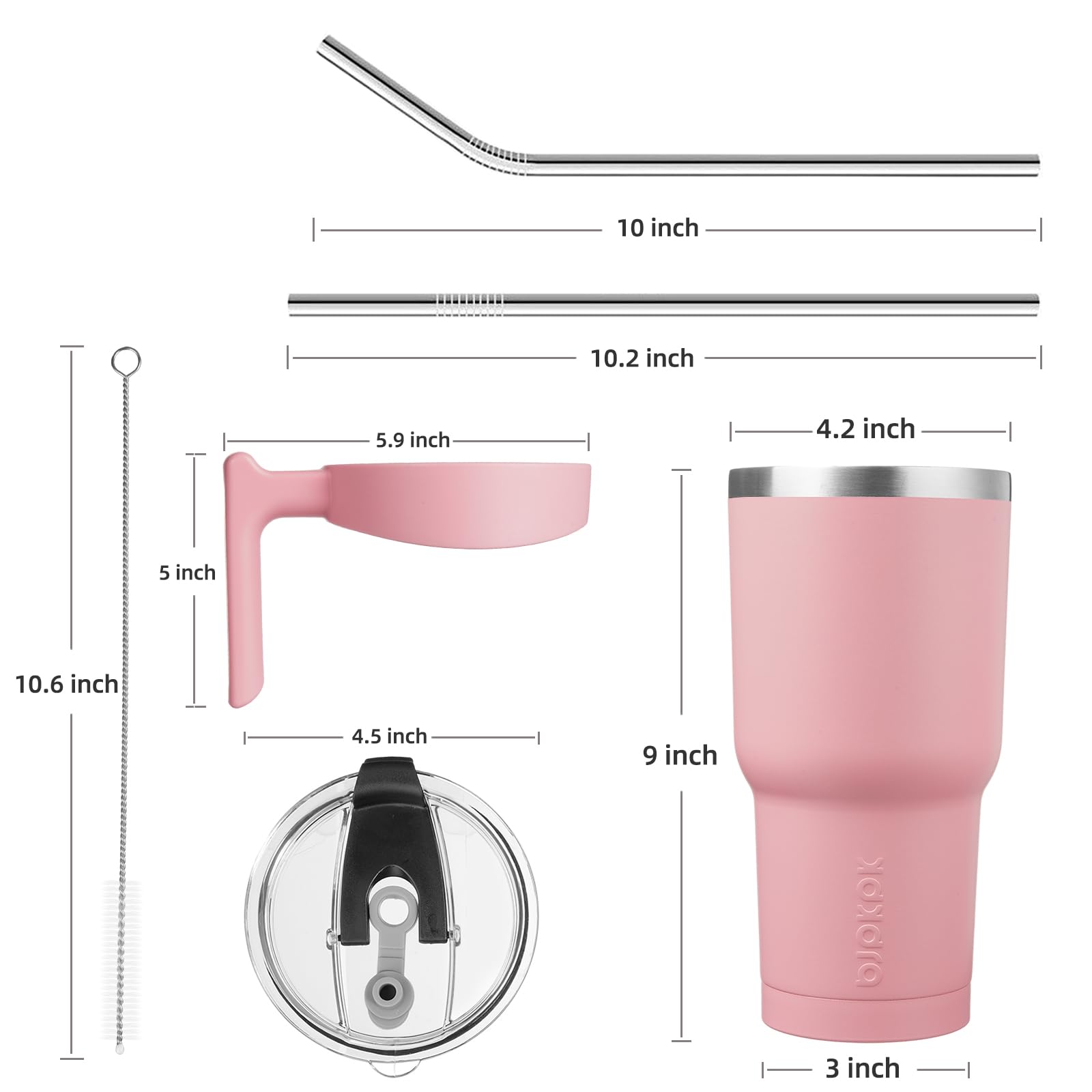 Bjpkpk 40 Oz Tumbler With Handle And Straw Stainless Steel Insulated Tumbler With Lid Reusable Metal Coffee Cups,Light Pink