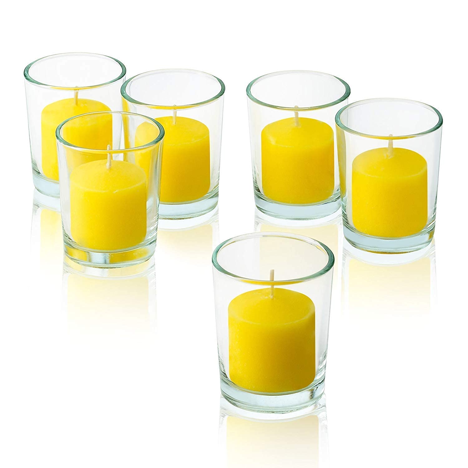 MOWIN Votive Candles Unscented Smokeless Wax Candles Set of 6 Votive Glass Candle Home Decor Small Candle 8-9 Hour (Yellow Votiv