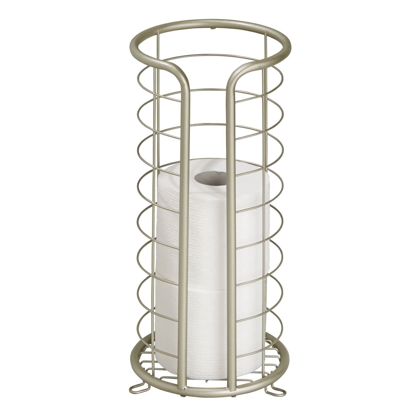 Mdesign Metal Toilet Paper Holder Stand - Storage Reserve For 3 Rolls Of Toilet Tissue - Freestanding Toilet Paper Holder - Styl