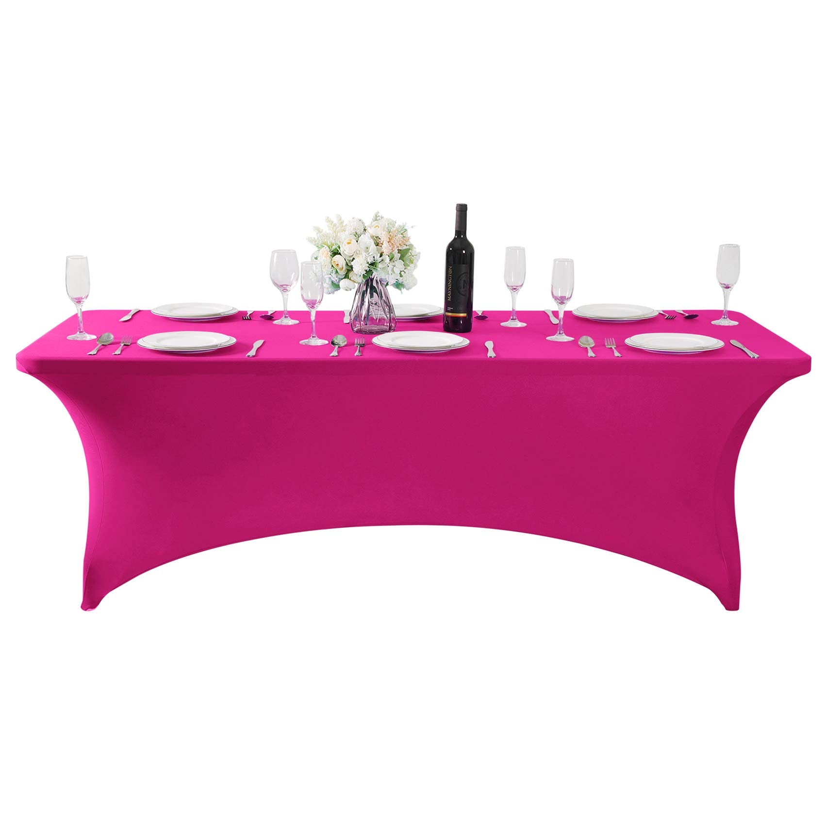 Hezuzo Spandex Table Cover For 8Ft Table Universal Fitted Stretch Tablecloth For Party, Banquet, Wedding And Events-Fuchsia