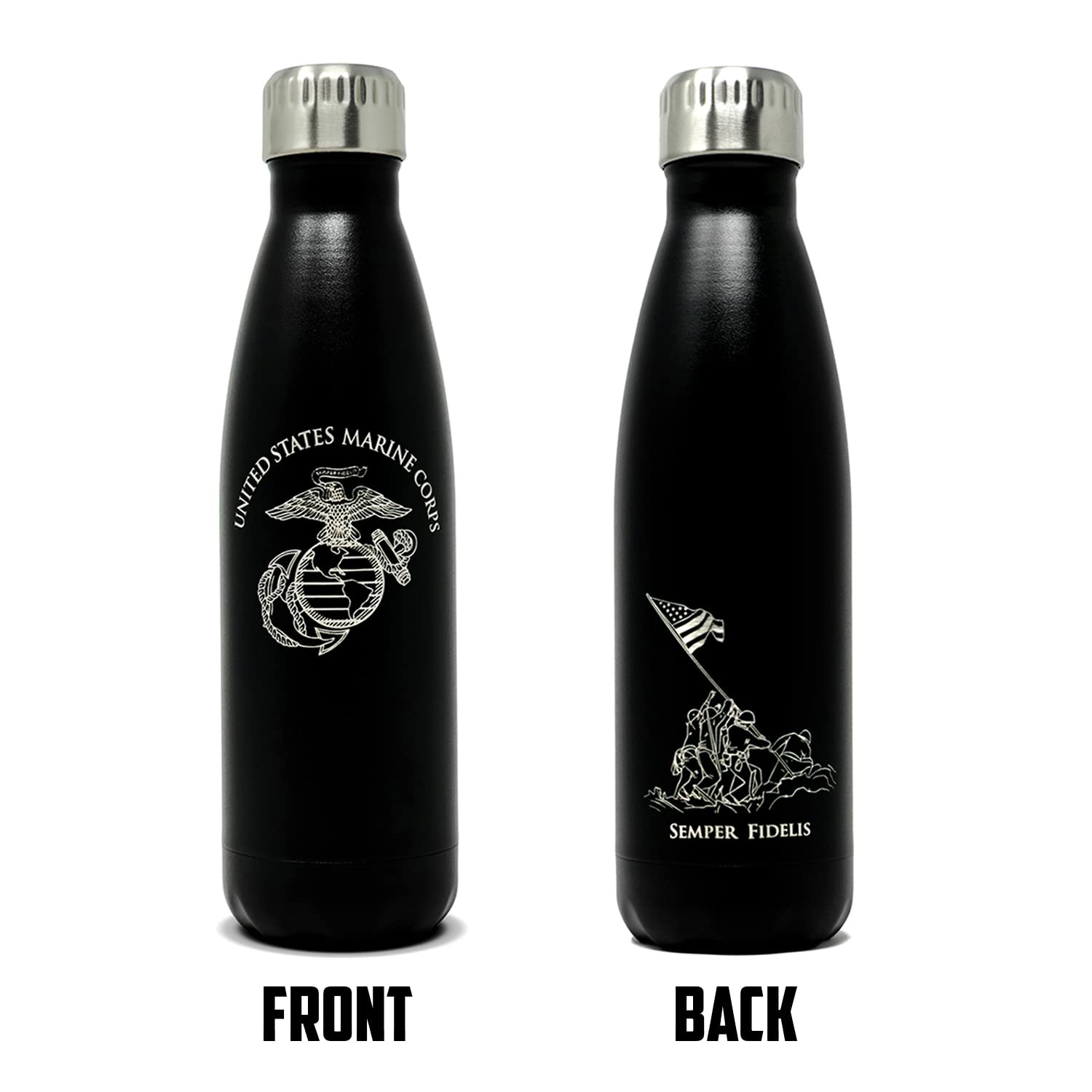 USMC 17oz Double Wall Vacuum Insulated Stainless Steel Marine Corps Water Bottle - Perfect for PT  Outdoor Sports  Hiking Camping and Cycling - USMC Gifts