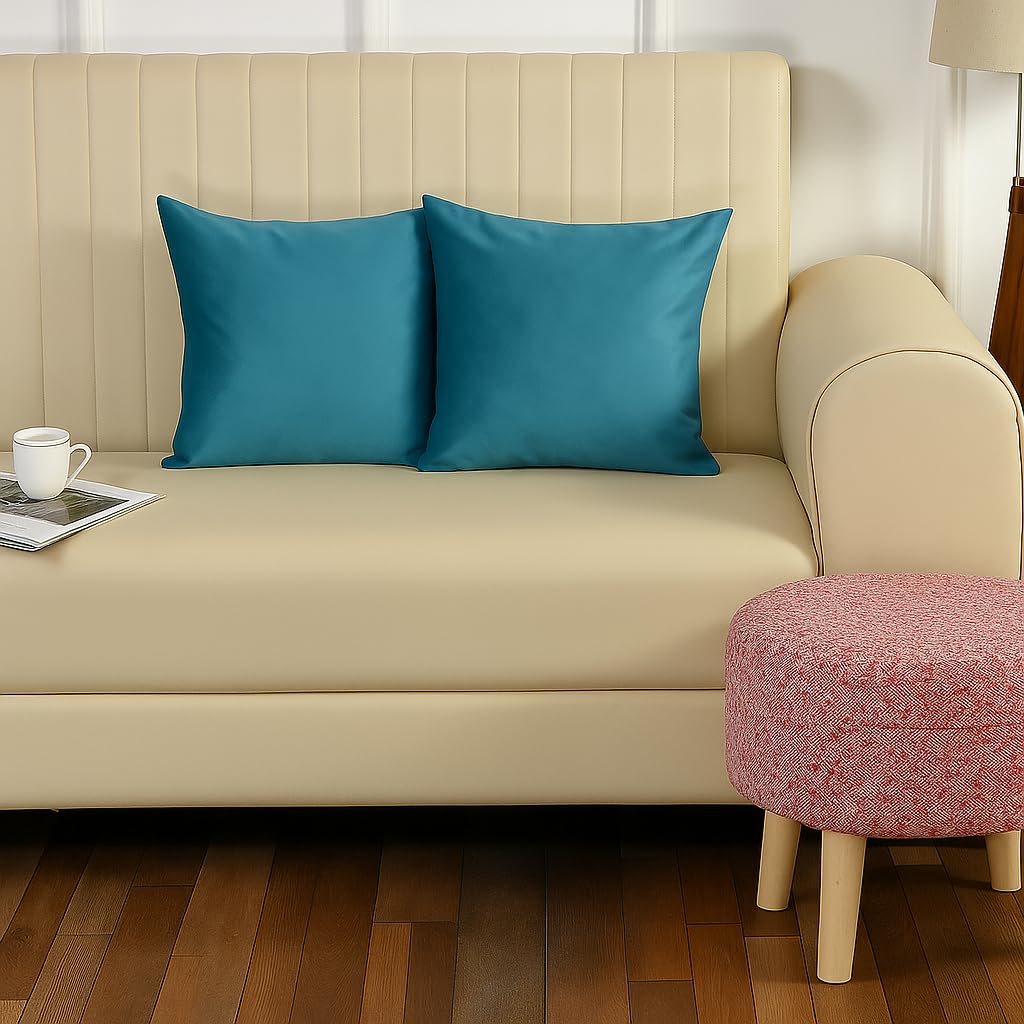 Stuffique Velvet Pillow Solid Plain 190 Tc Cushion Covers Pack Of 2 (16 X 16 Inch) Aqua