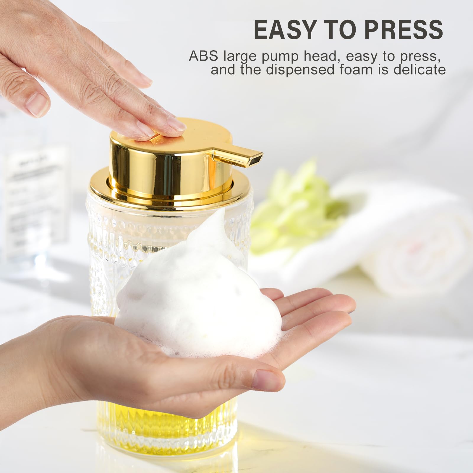 Leicurace Glass Foam Soap Dispenser, Refillable Foaming Pump Bottle With Gold Pump, Foam Hand Soap Dispenser For Bathroom Kitche