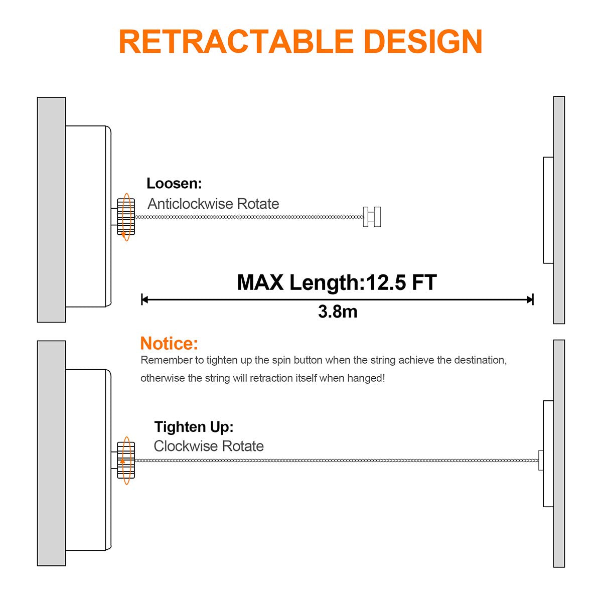 Mangz Retractable Clothesline 304 Stainless Steel Heavy Duty, 12.5 Feets, Adjustable Stainless Steel Rope String Clothes Line Fo