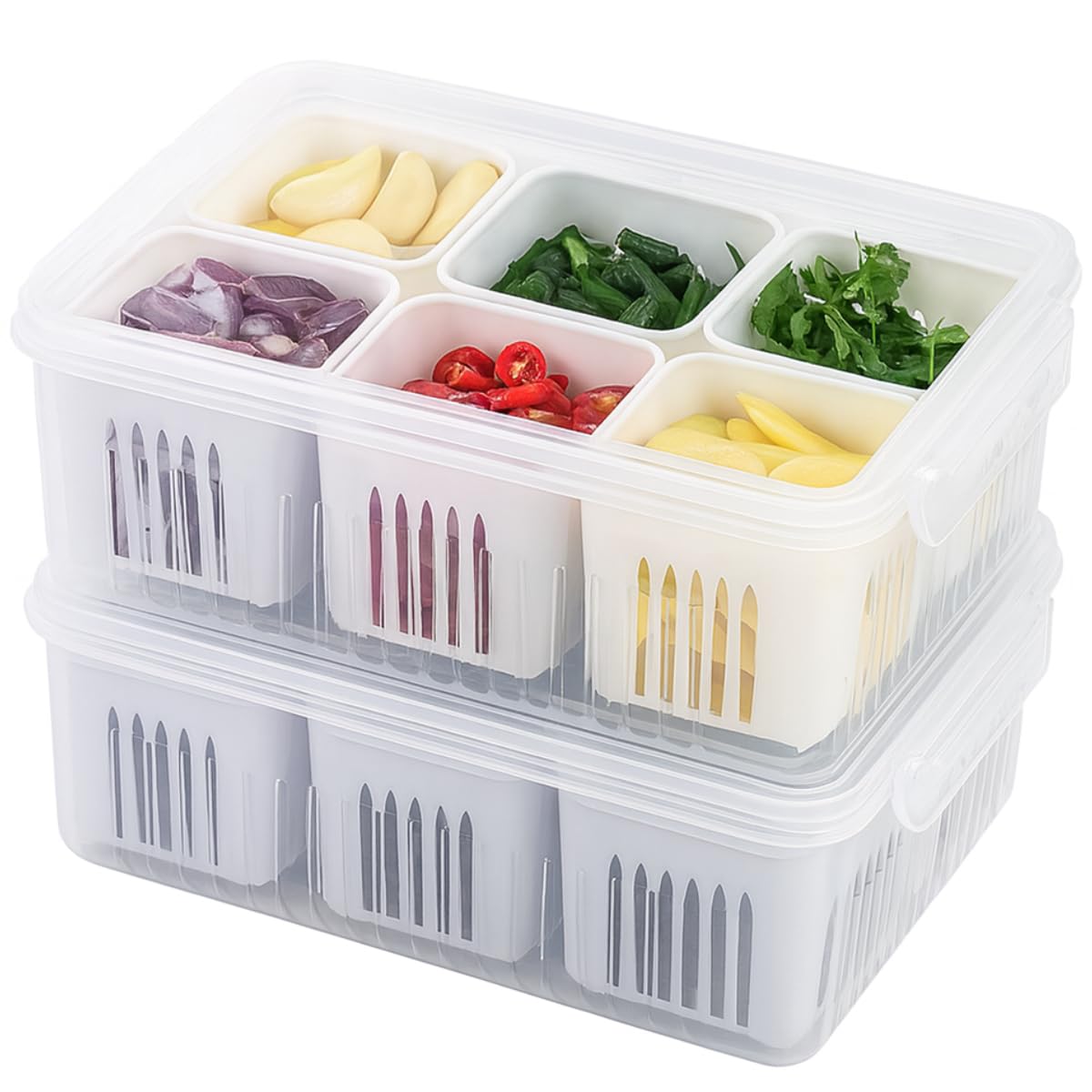 Satpurush Fridge Storage Boxes Pack Of 2 | Divided Refrigerator Organizer Containers | Bpa Free Plastic Vegetable & Food Storage