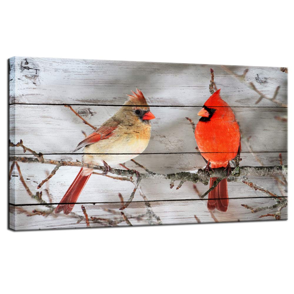 Levvarts - Modern Canvas Wall Decor Northern Cardinals On Tree Pictures Red Birds Painting For Home Living Room Decor Winter Sce