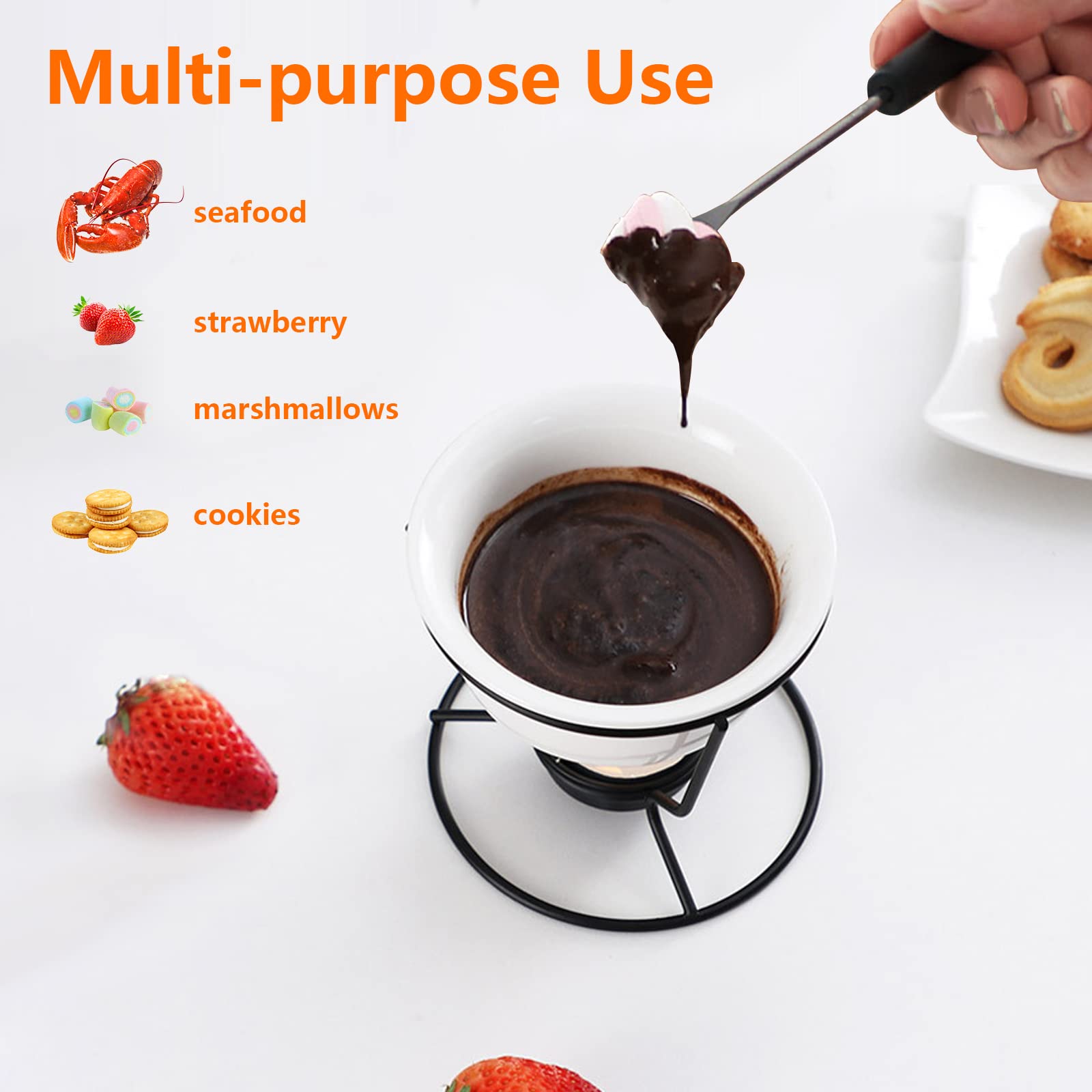Luvan 4Pcs Fondue Pot Set For Chocolate Butter Cheese, 5Oz Butter Warmer For Seafood With 20 Tealight, Ceramic Bowl Oven Microwa