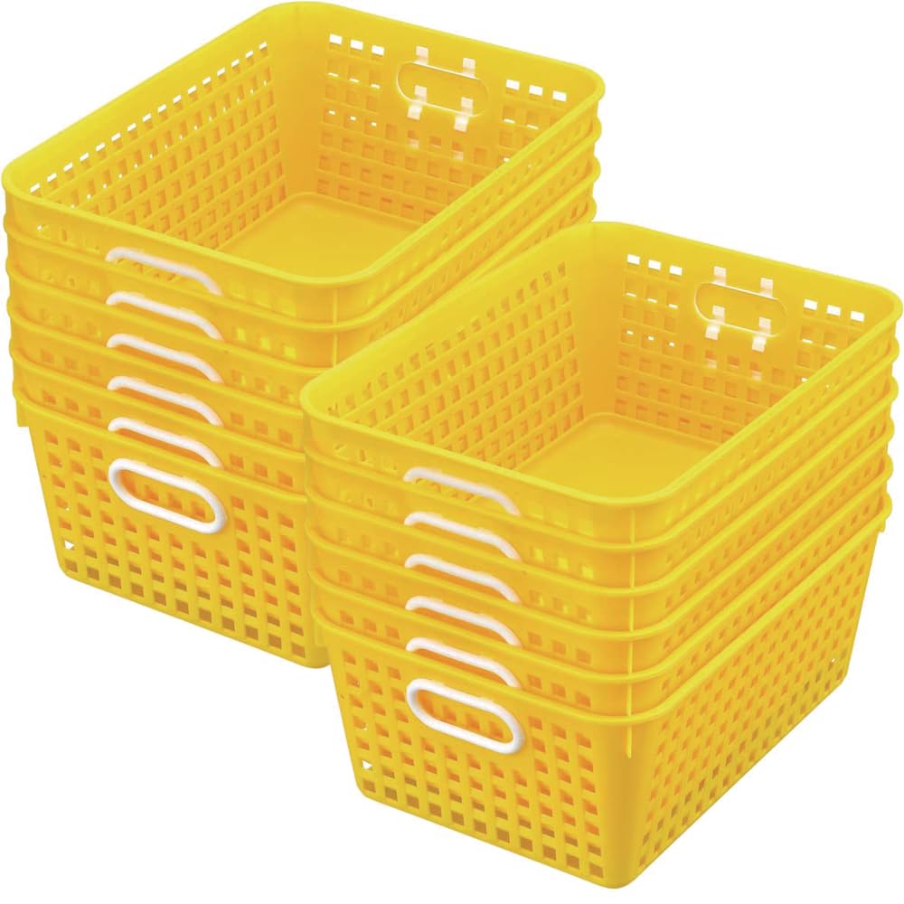 Really Good Stuff Large Plastic Book Baskets, 13'' By 10'' By 5'' - 12 Pack, Yellow| Classroom Library Organizer, Toy Storage, M