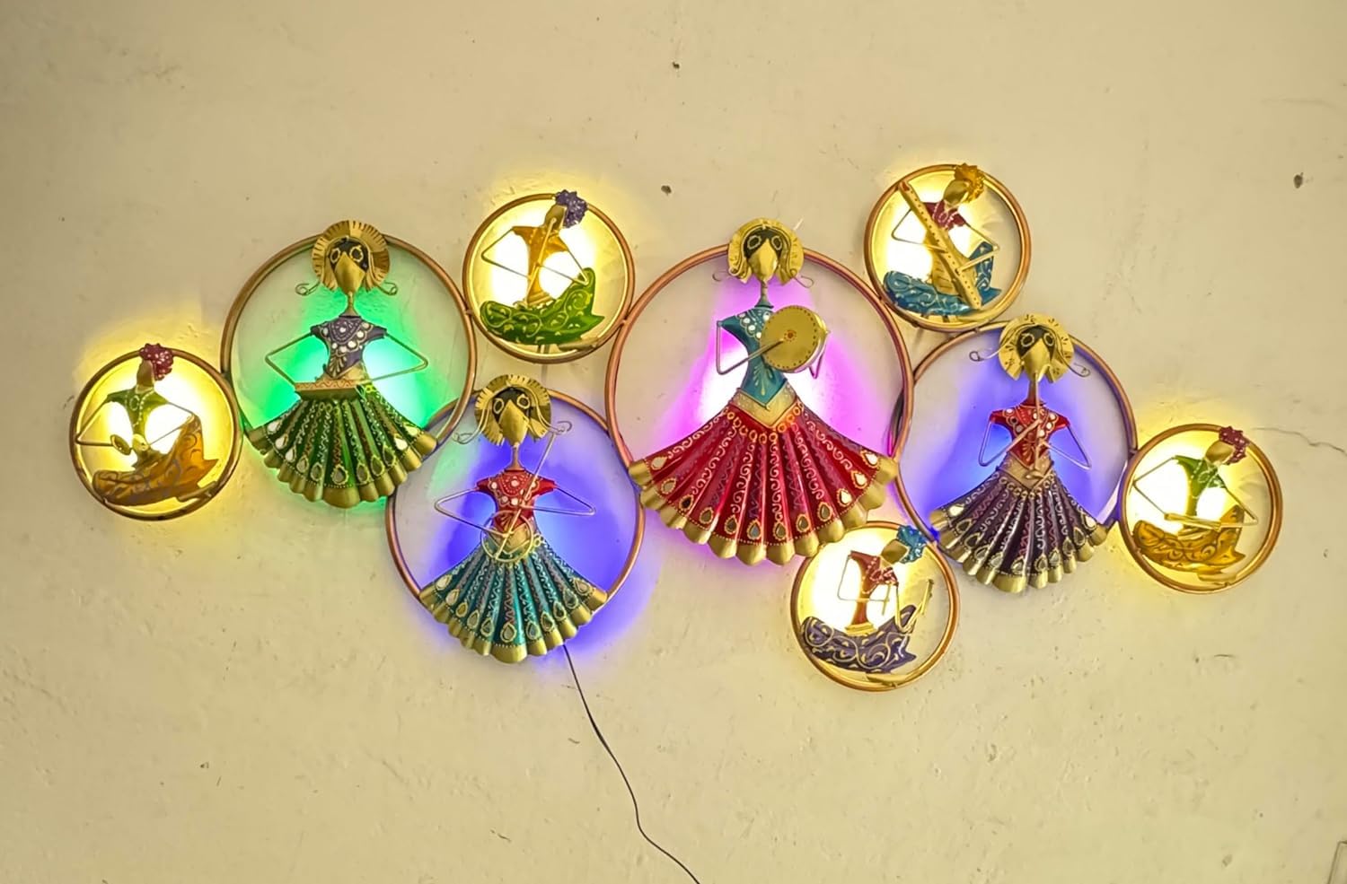 RSN 9 Musicians Doll Circle with LED Light Metal Wall Art Wall Sculpture/Wall Hanging Home Decoration Perfect for Living Room/Be