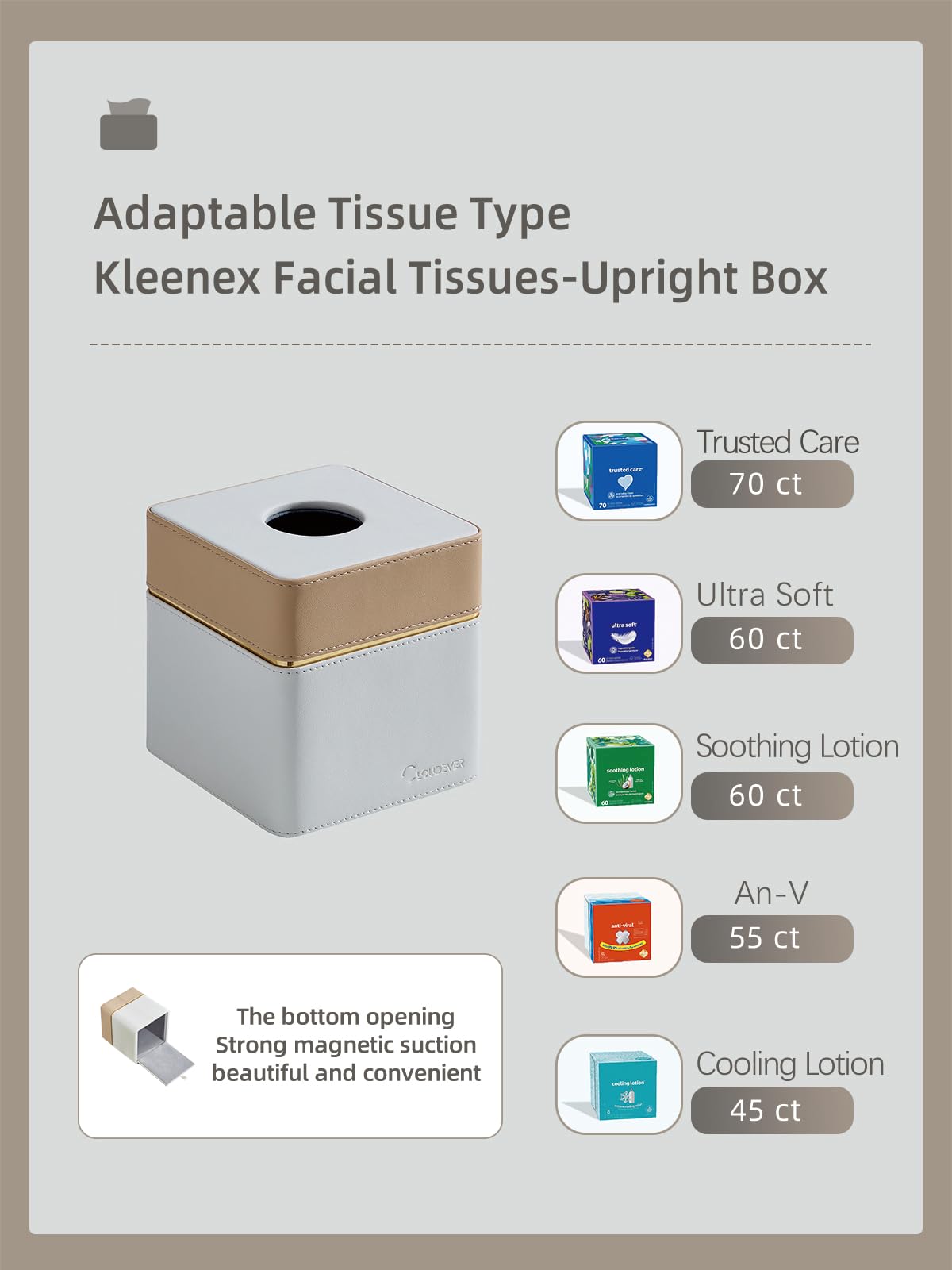 Cloudever Tissue Box Holder Cover Square, Modern Pu Leather Decorative Tissue Cube Holder Organizer-Apricot Cream