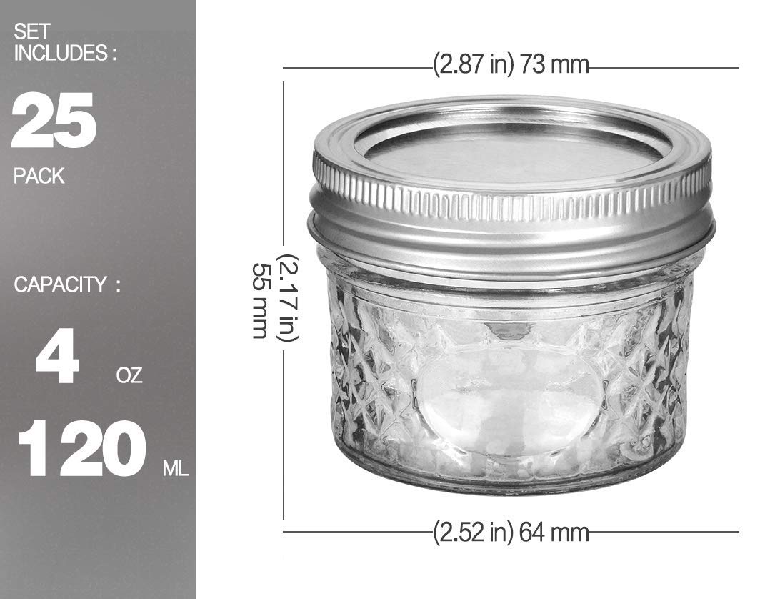 Verones Mini Mason Jars, Mason Jars 4 Oz With Regular Lids, Ideal For Jam, Honey, Wedding Favors, Shower Favors, Diy Spice Jars,
