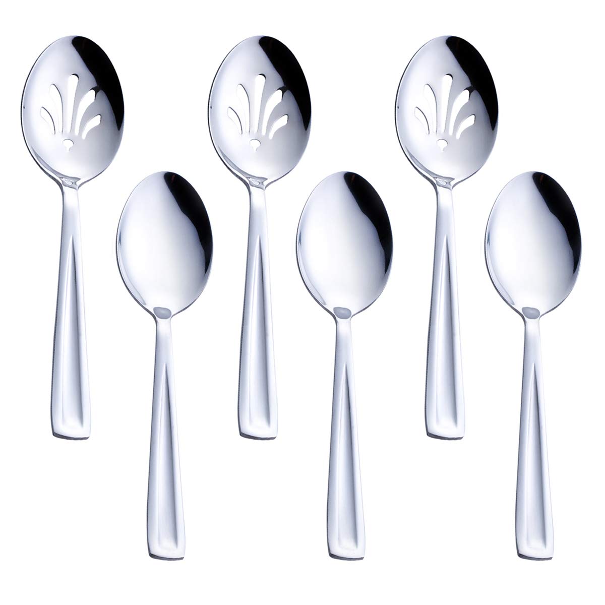 Gogeili Stainless Steel Serving Spoon Set, Include 3 Large Serving Spoon And 3 Slotted Spoon, 9.5-Inch Catering Serving Spoon Se