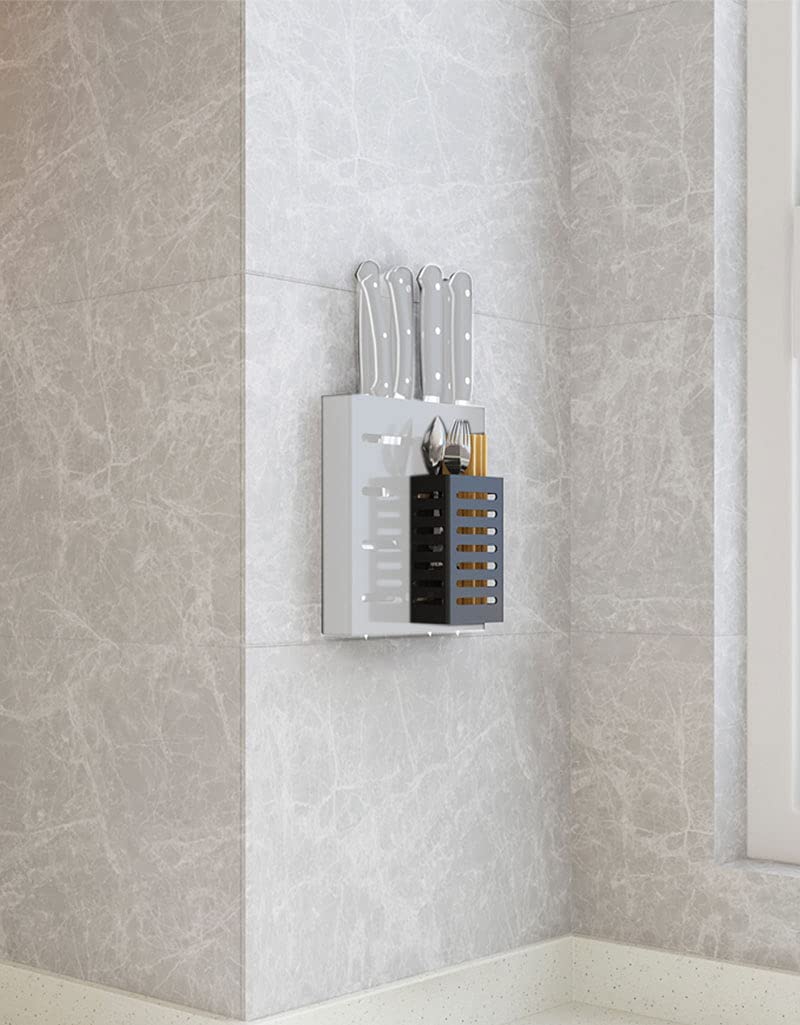 Kitidy Wall-Mounted Rust Resistant Utensil Rack, Stainless Steel, 4In X 2In X 5In, Holds 20 Forks And Spoons Or 35 Pairs Of Chop