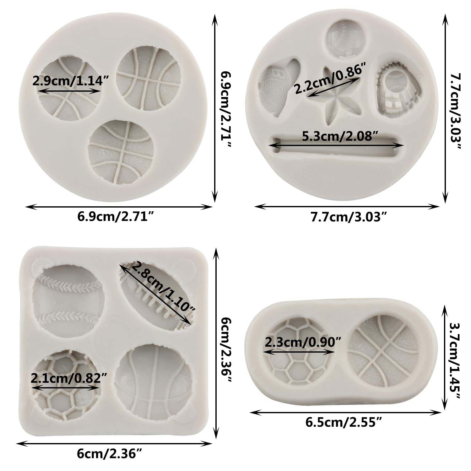 Sijiangmold Baseball Fondant Mold Football Basketball Softball Silicone Mold For Cake Decorating Cupcake Topper Polymer Clay Can
