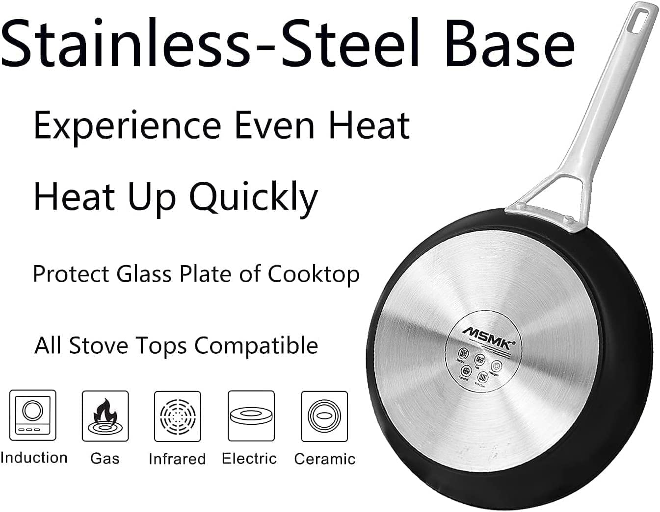 Msmk 11 Inch Nonstick Frying Pan With Lid,Titanium And Ceramic Nonstick Skillet With Lid, Pfoa Free Non-Toxic, Stay-Cool Handle,