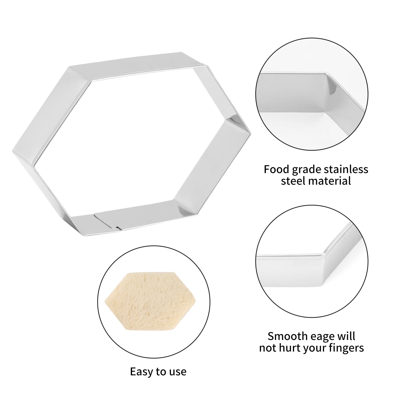 Hexagon Cookie Cutter Set 4 Sizes- 5 Inch, 4 Inch, 3 Inch, 2 Inch Stainless Steel Geometric Gem Cookie Cutters Shapes Molds