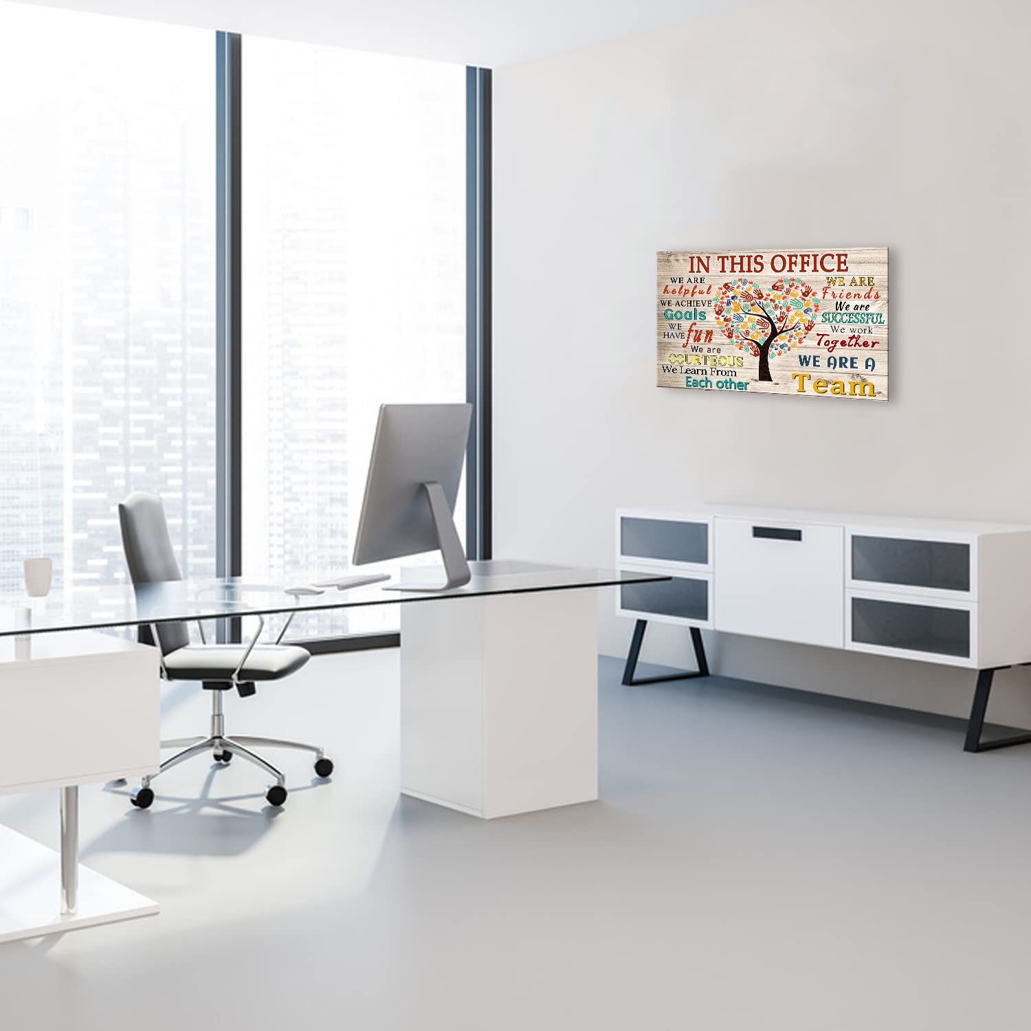 Whaomiot In This Office We Are A Team Inspirational Wall Art Positive Modern Decor Poster Canvas Print 24X16 Inch Frame Ready To