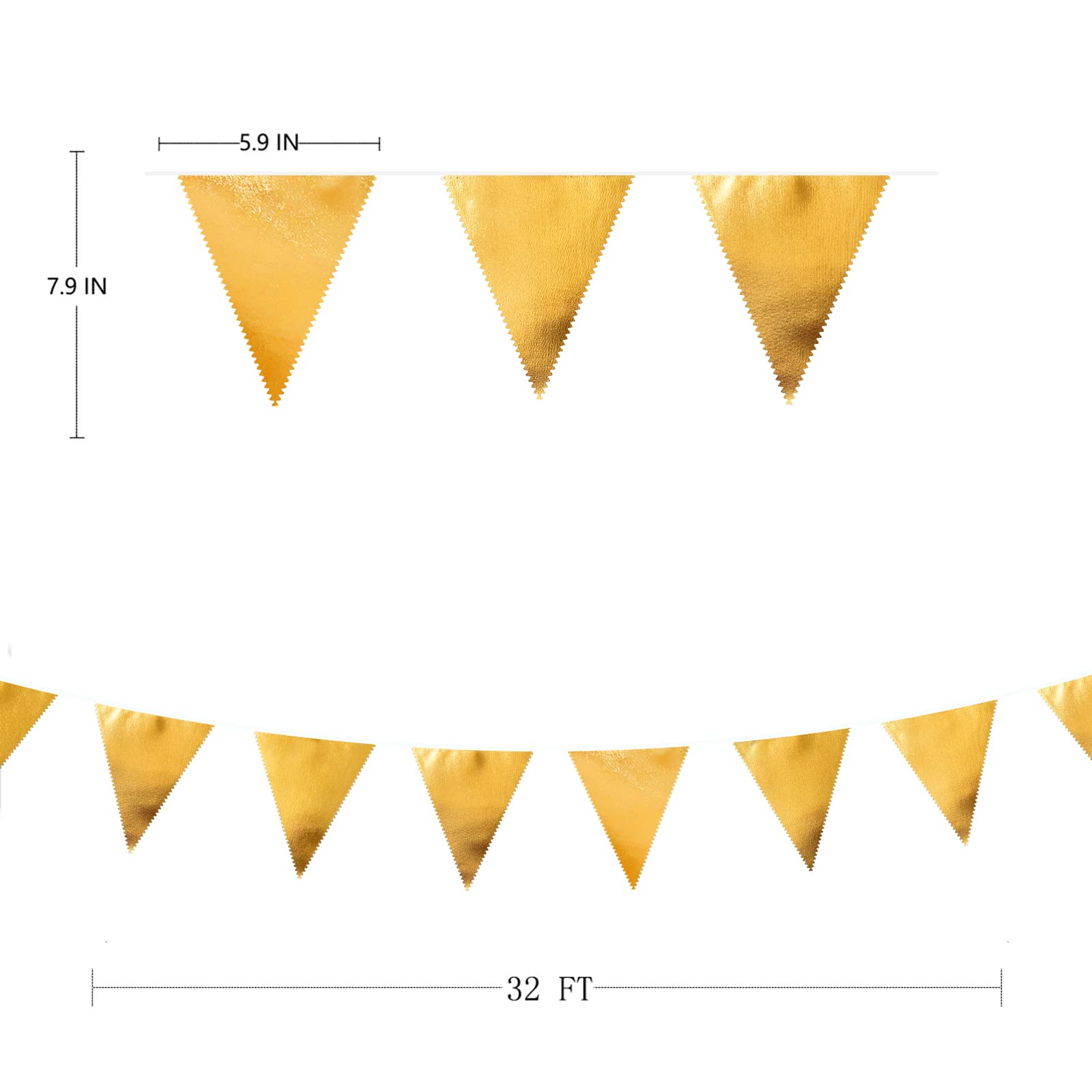 Gold Party Decorations Metallic Fabric Triangle Pennant Banner Gold Flag Bunting Garland For Graduation Birthday Wedding Anniver