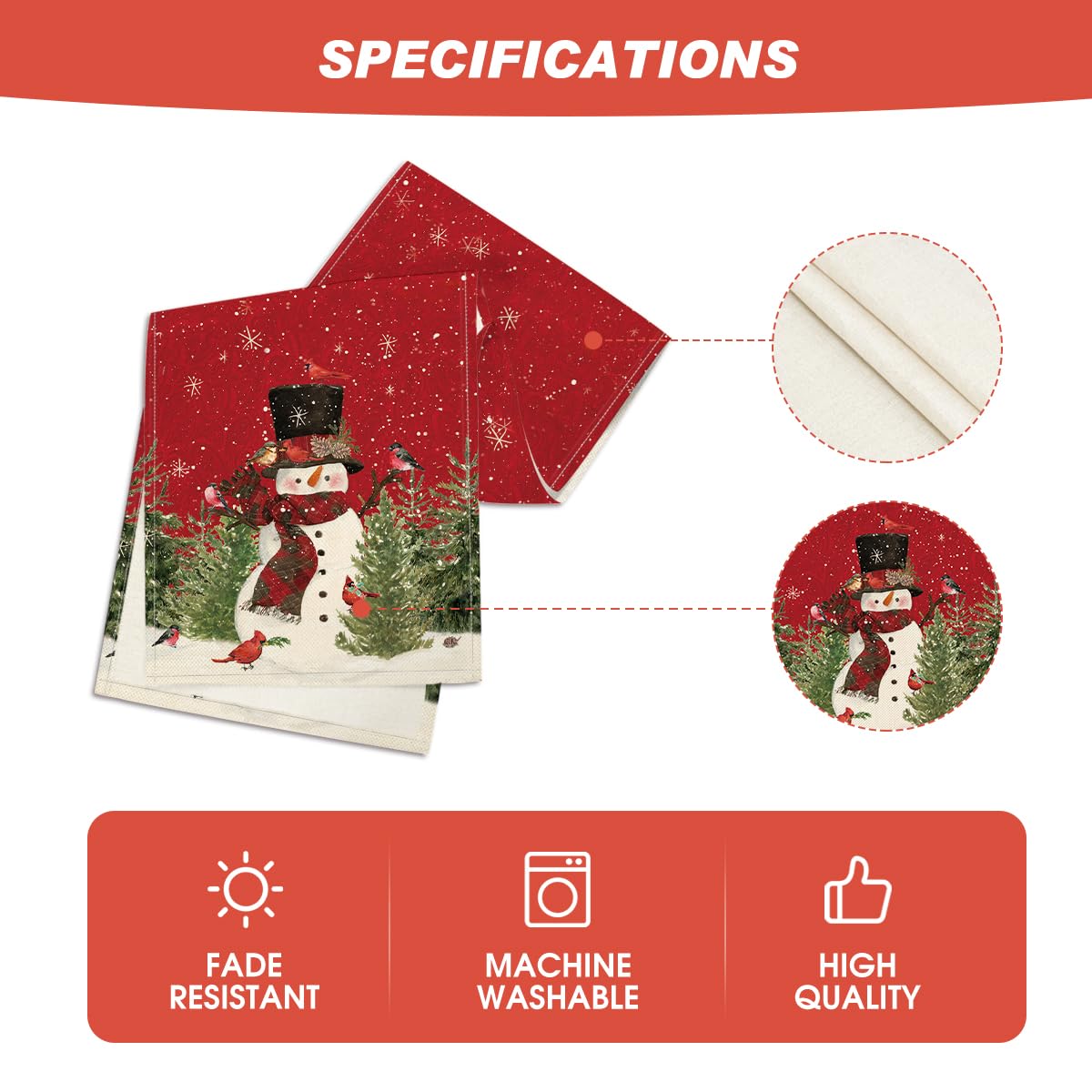 Artoid Mode Table Runner, Christmas Snowman & Trees Design, 13" x 90", Red Polyester, Holiday Decor for Indoor/Outdoor Use