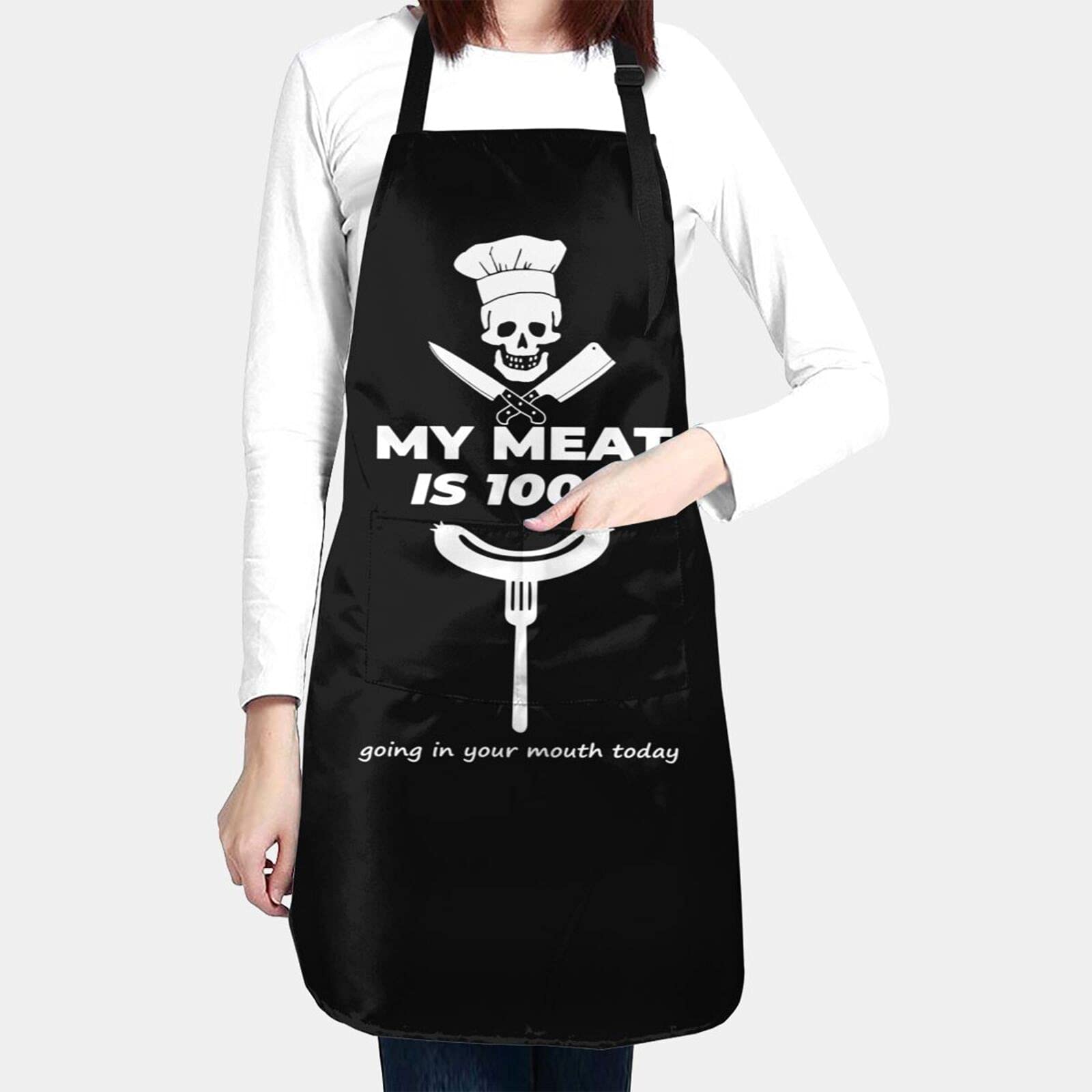 Wisedeal Bbq Aprons For Men Chef Inspired - My Meat Goes In Your Mouth Funny Grill & Cooking Gifts For Dad, Deep Pocket Master C