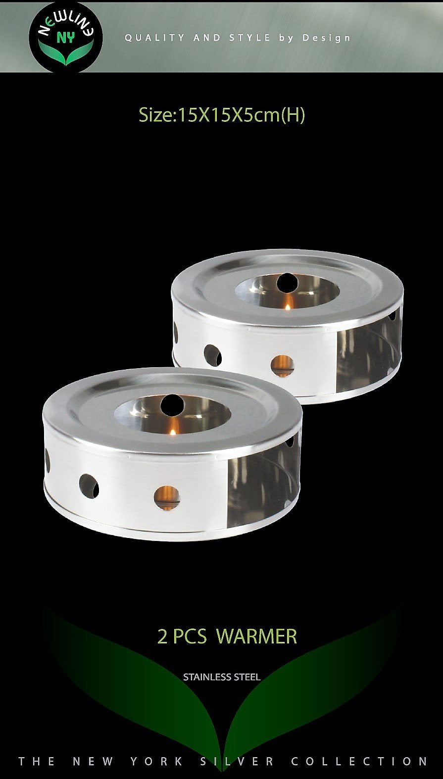 Newlineny Stainless Steel Coffee Tea Warmers, Dual 6 Inches Circular Herb Tea Light Food Warmer Set (Candle Not Included)