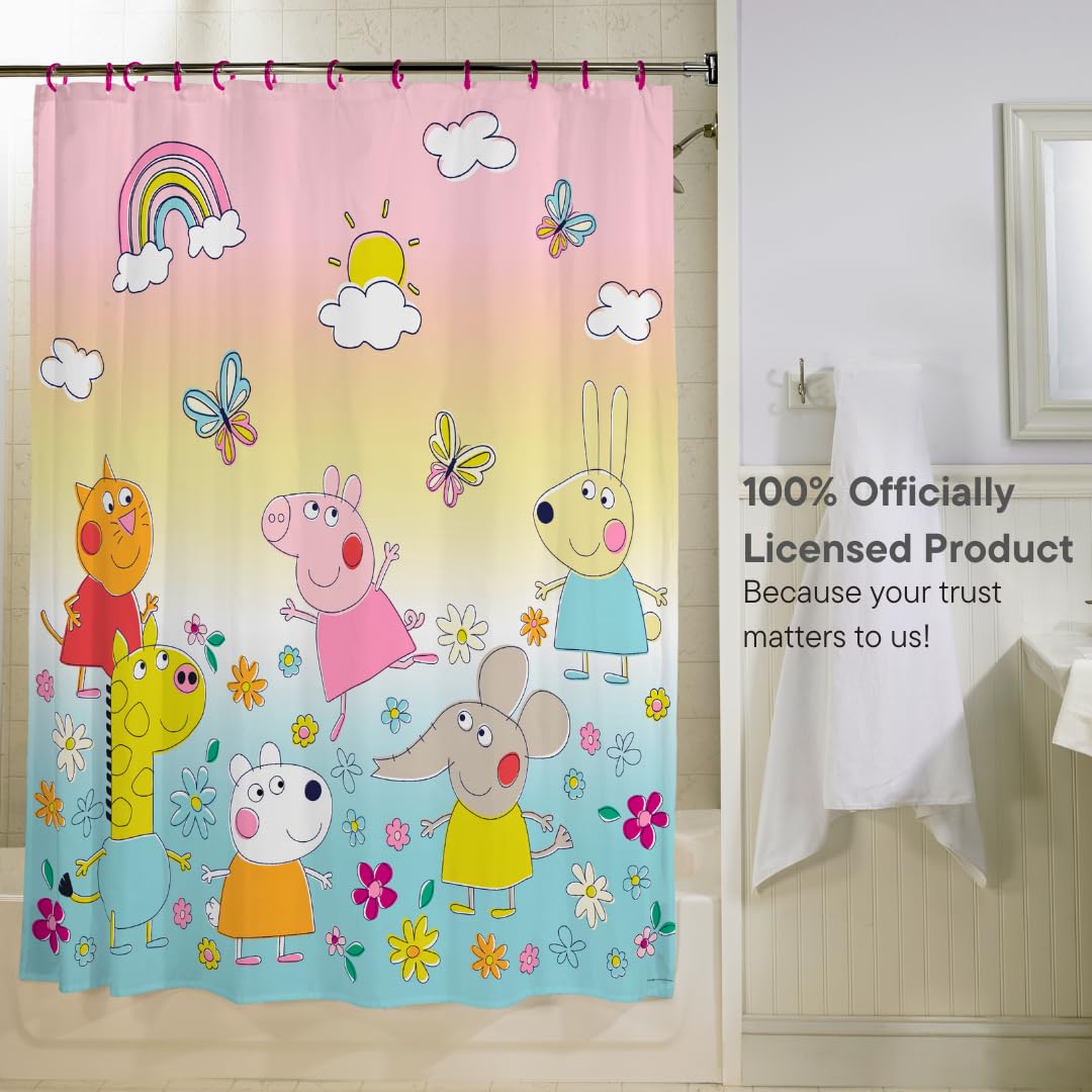 Franco Peppa Pig 13 Piece Shower Curtain And Ring Set, (100% Officially Licensed Product)