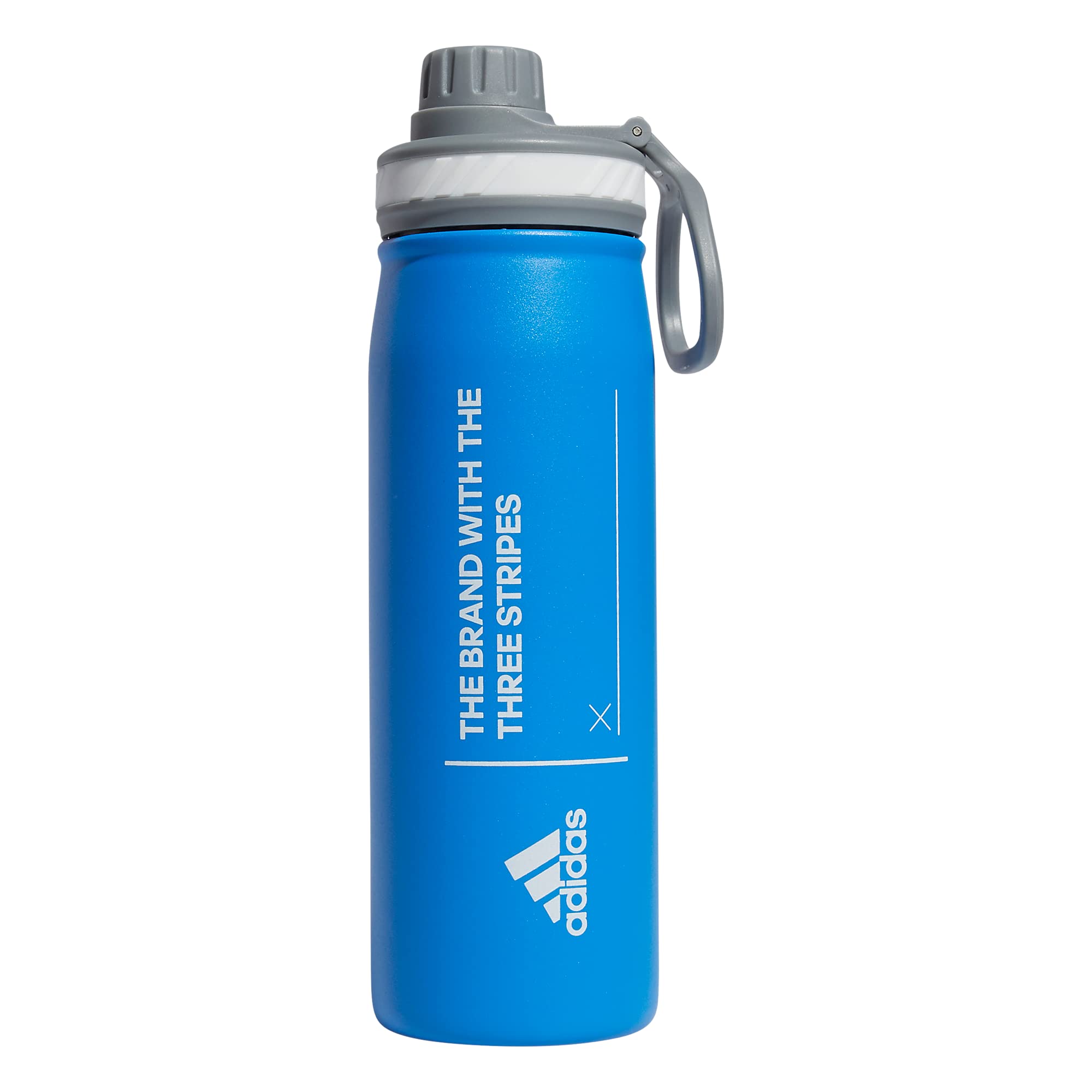 Adidas 600 Ml (20 Oz) Metal Water Bottle, Hot/Cold Double-Walled Insulated 18/8 Stainless Steel, Blue Rush/White/Grey, One Size