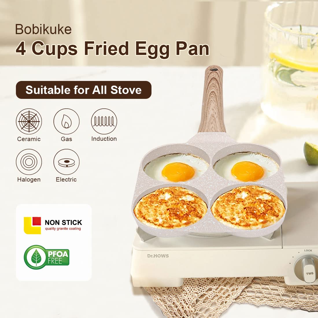 Bobikuke Fried Egg Pan, Egg Frying Pan 4 Cups Egg Poacher Pan Nonstick Mini Pancake Pan Burger Maker For Breakfast, Aluminum All