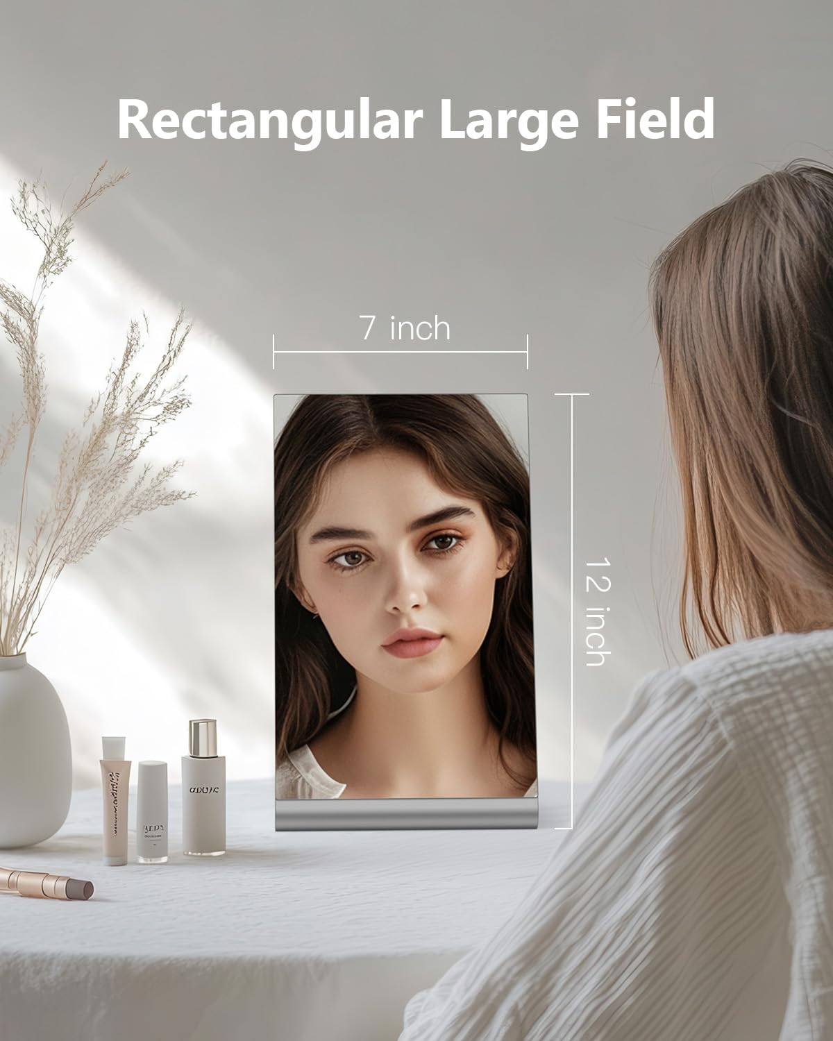 Nezzoe Modern Makeup Mirror, 12'' Length Aluminum Desk Mirror, Vanity Mirror For Counter, Bedroom, Bathroom, Dorm