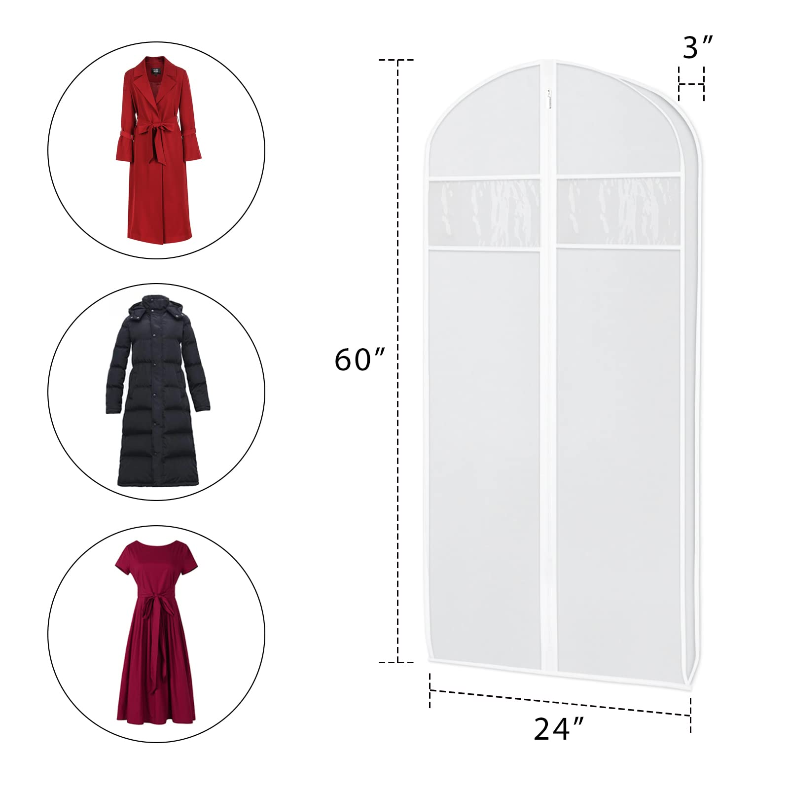 Zilink Dress Garment Bags For Storage 60-Inch Long Dress Clear Garment Bag With 3'' Gusset Coat Cover Bag For Coat, Long Dress,