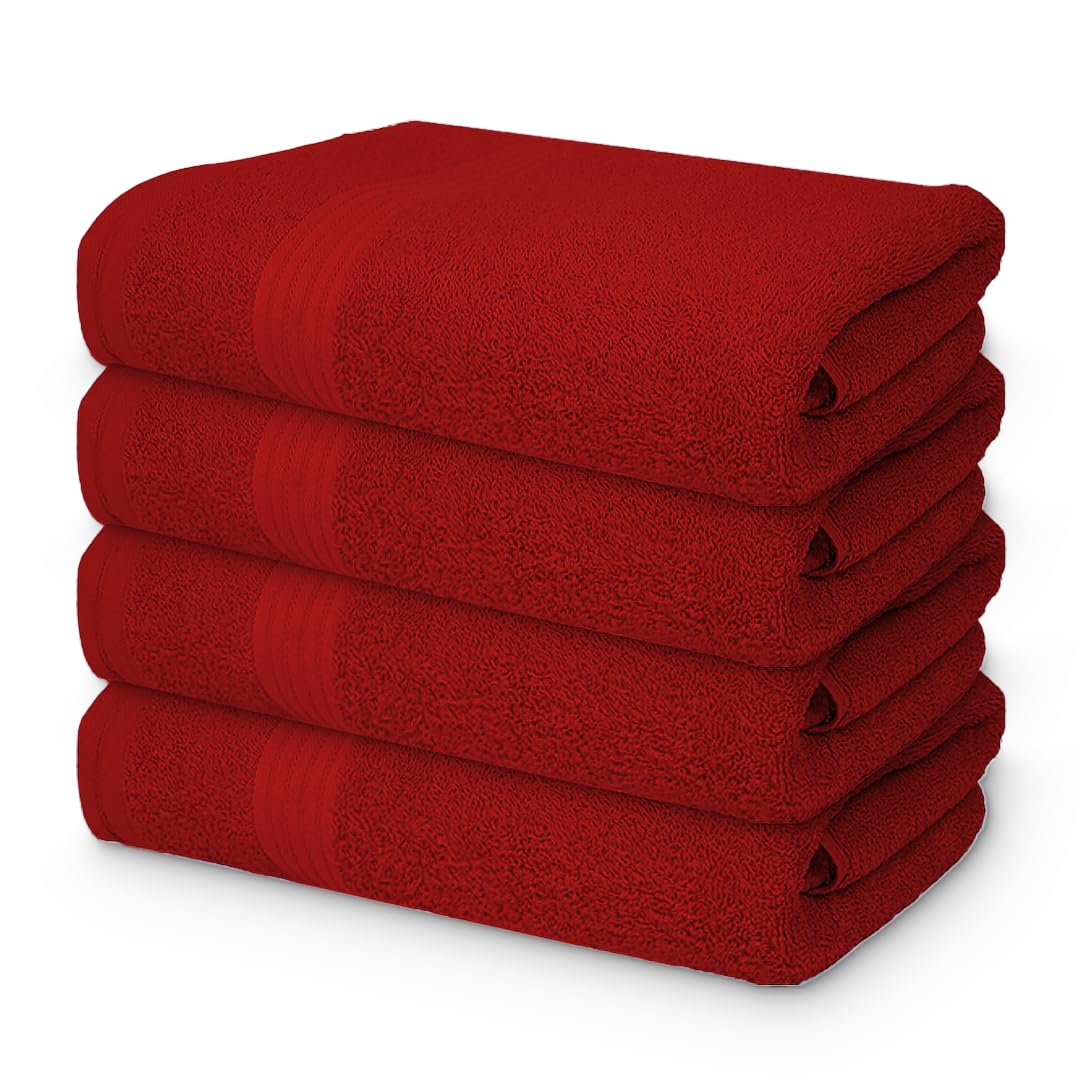 Textila 100% Cotton Large Bath Towels - 27X54 (4-Pack, Burgundy) - Highly Absorbent, Super Soft, And Luxurious For Bathroom, Poo