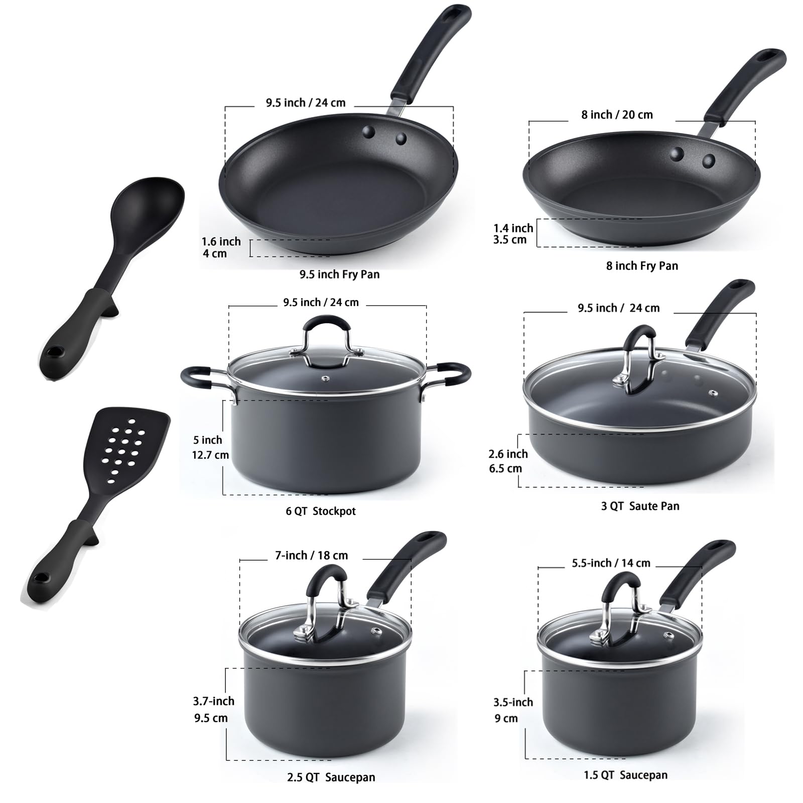 Cook N Home Pots and Pans Set Nonstick Professional Hard Anodized Cookware Sets 12-Piece, Dishwasher Safe with Stay-Cool Handles