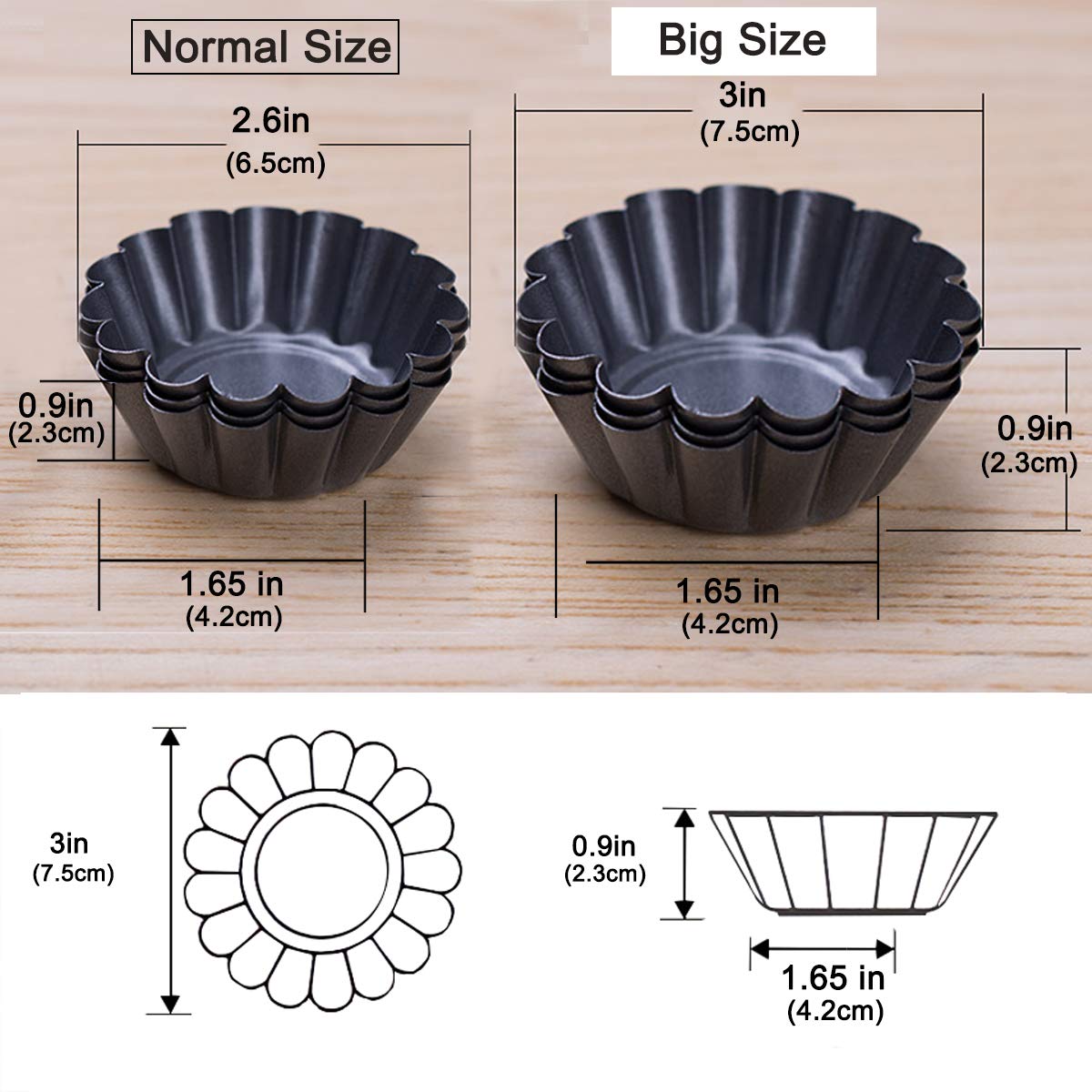 Amytalk 12 Packs Egg Tart Mold  Upgrade Bigger Size 3 x 0.9inch  Cupcake Cake Muffin Mold Tin Pan Baking Tool  Carbon Steel