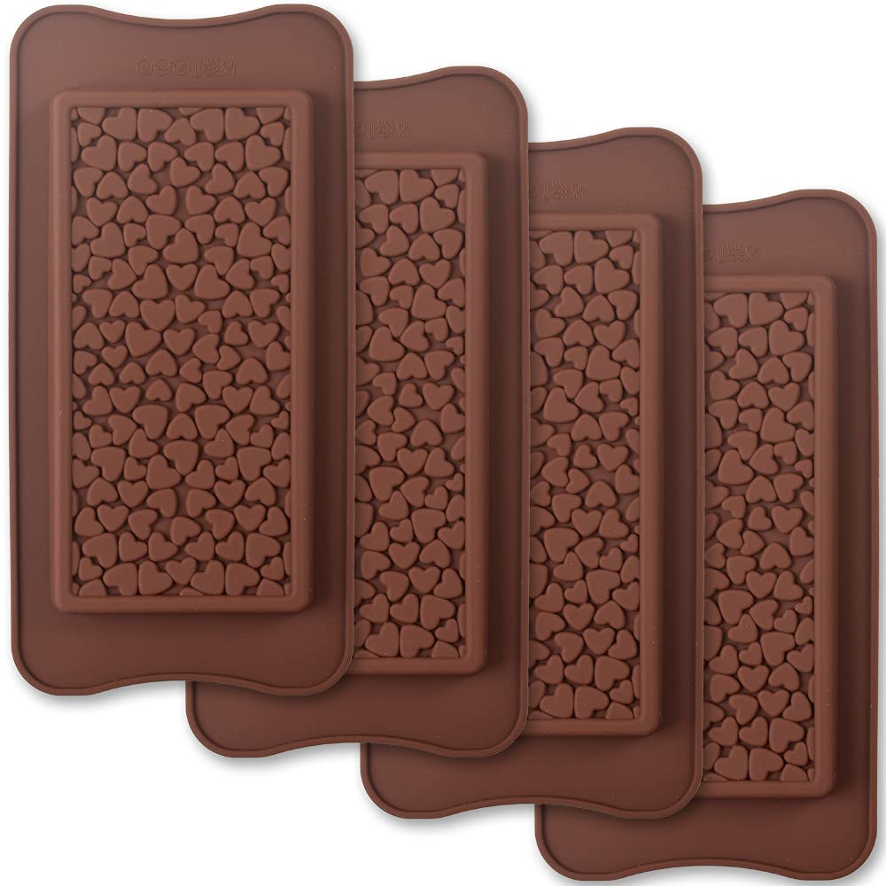 Ionegg Break Apart Silicone Chocolate Molds, Heart Shape Chocolate Bar Molds, Homemade Protein And Energy Bar Molds, 4 Packs