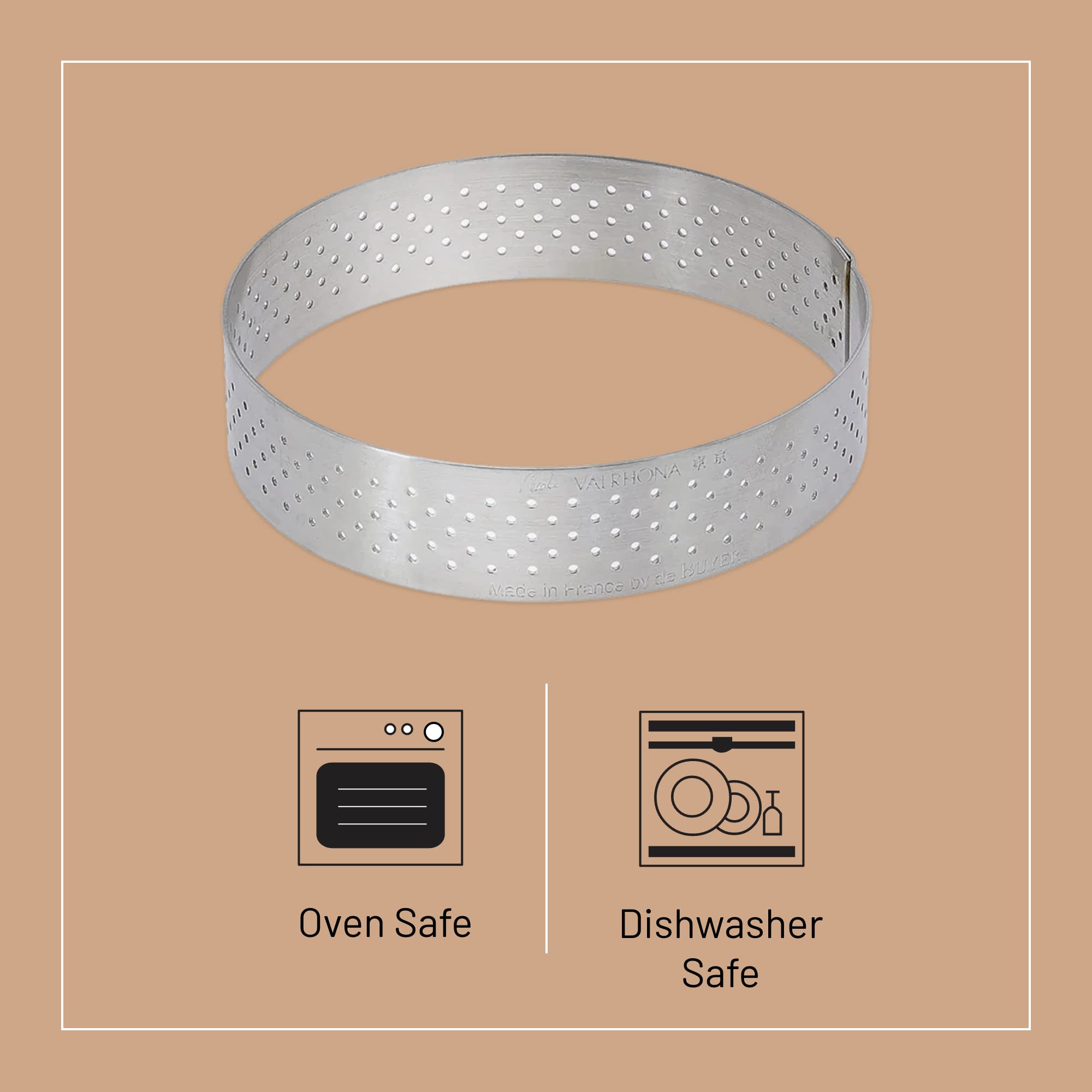 de Buyer Perforated Round Tart Ring - 9.75 Diameter  0.8 Height - Perfect for Baking Beautifully Crisp Tarts - Easy to Use & Clean - Made in France