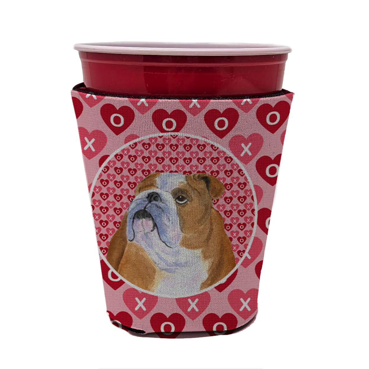 Caroline'S Treasures Ss4491Rsc Bulldog English Hearts Love Valentine'S Day Red Cup Hugger Cup Cooler Sleeve Hugger Machine Washa