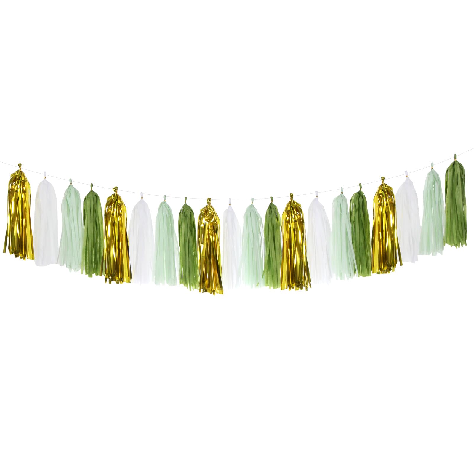 Sage-Olive Green Gold Party-Decorations Tassel-Garland - 20pcs Rustic Wedding Baby Shower Tassels Banner Streamers, Birthday Bac