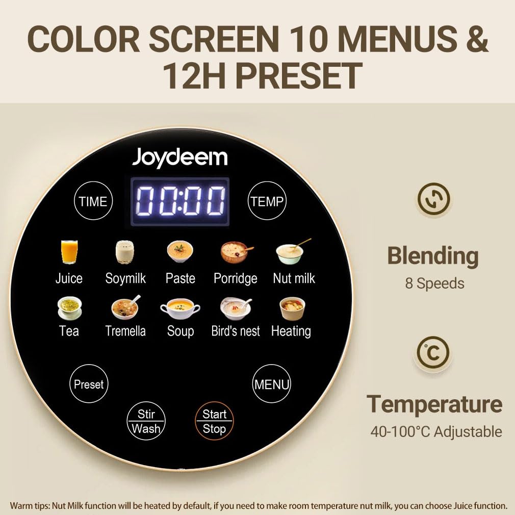 Joydeem Jd-J03 Quiet Cooking Blender With Soundproof Shield, Silent Hot Cold Blender For Soy Milk & Juice, 8-Speed And Temperatu