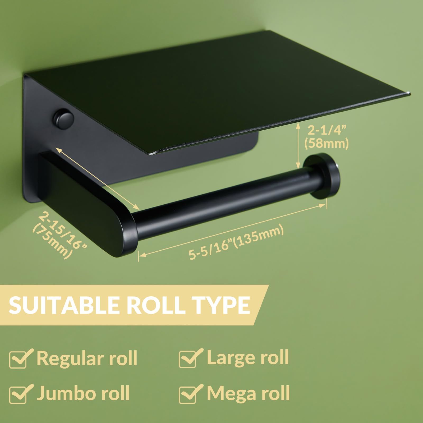 Toilet Paper Holder with Phone Shelf  APLusee SUS 304 Stainless Steel Bathroom Tissue Holder  Wall Mounted Roll Paper Dispenser  Matte Black
