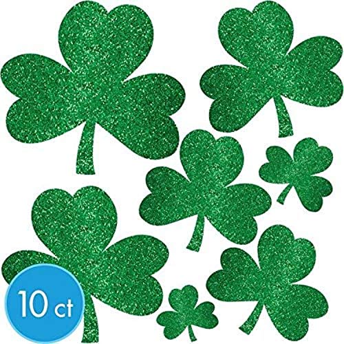 Mini Glitter Green Shamrock Paper Cutouts (4'' - 7'') Pack Of 10 | Perfect Decorations For St. Patrick'S Day Celebrations, Irish
